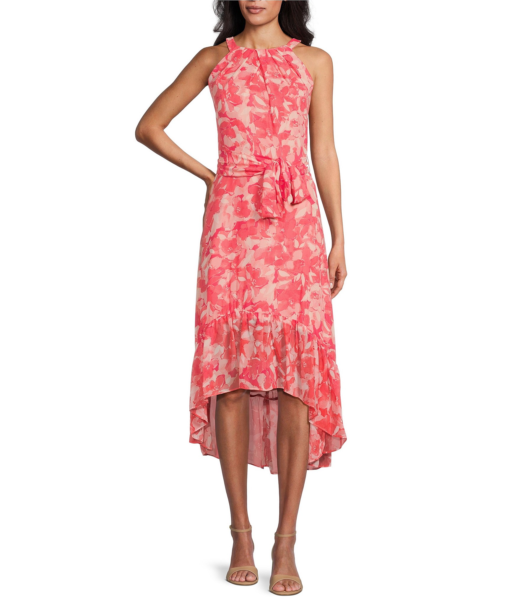 Donna Karan Sleeveless Boat Neck Floral Scuba Midi Sheath Dress