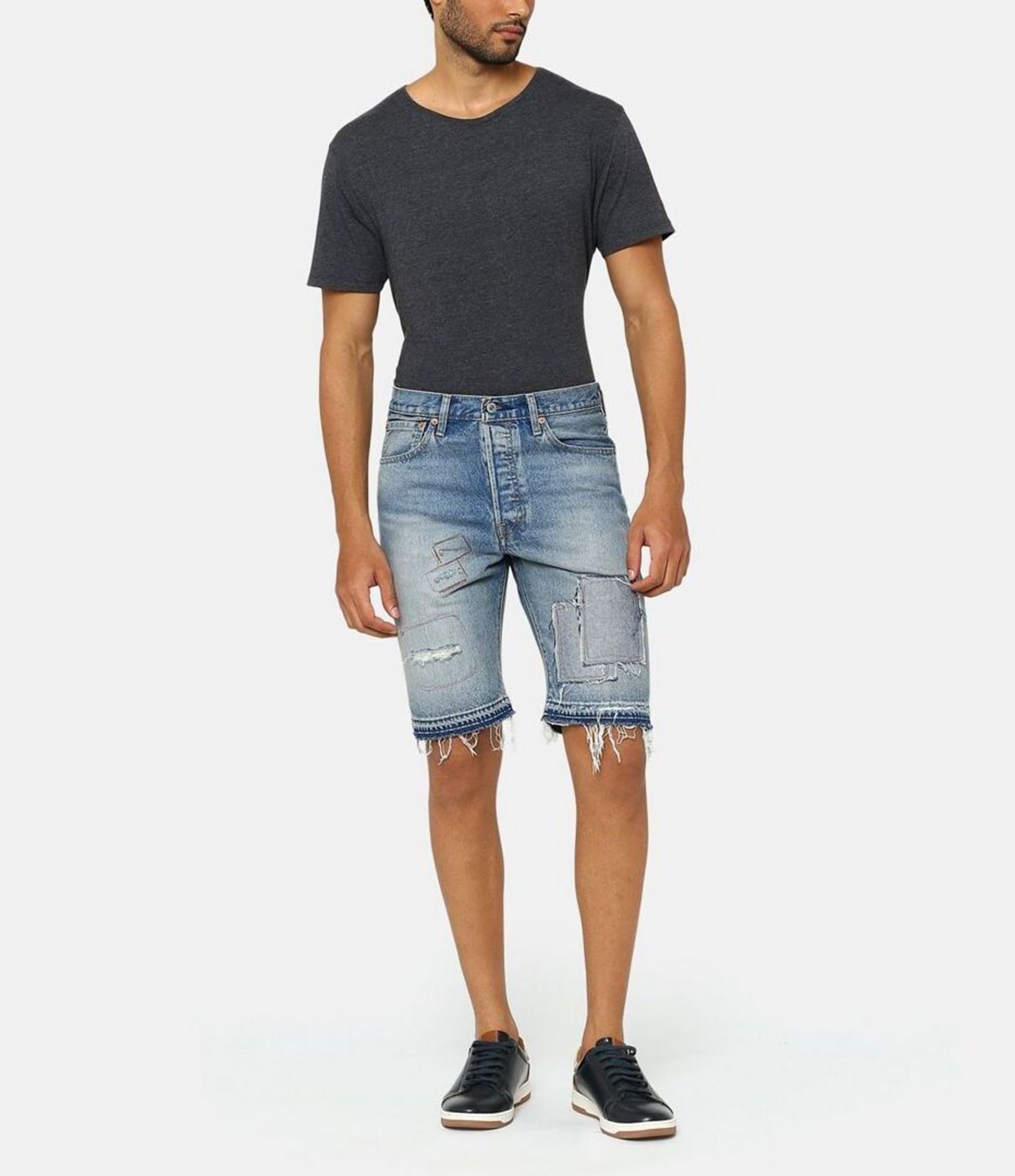 Levi's® 501 Original Fit 9#double; Inseam Regular Fit Destructed Denim Shorts