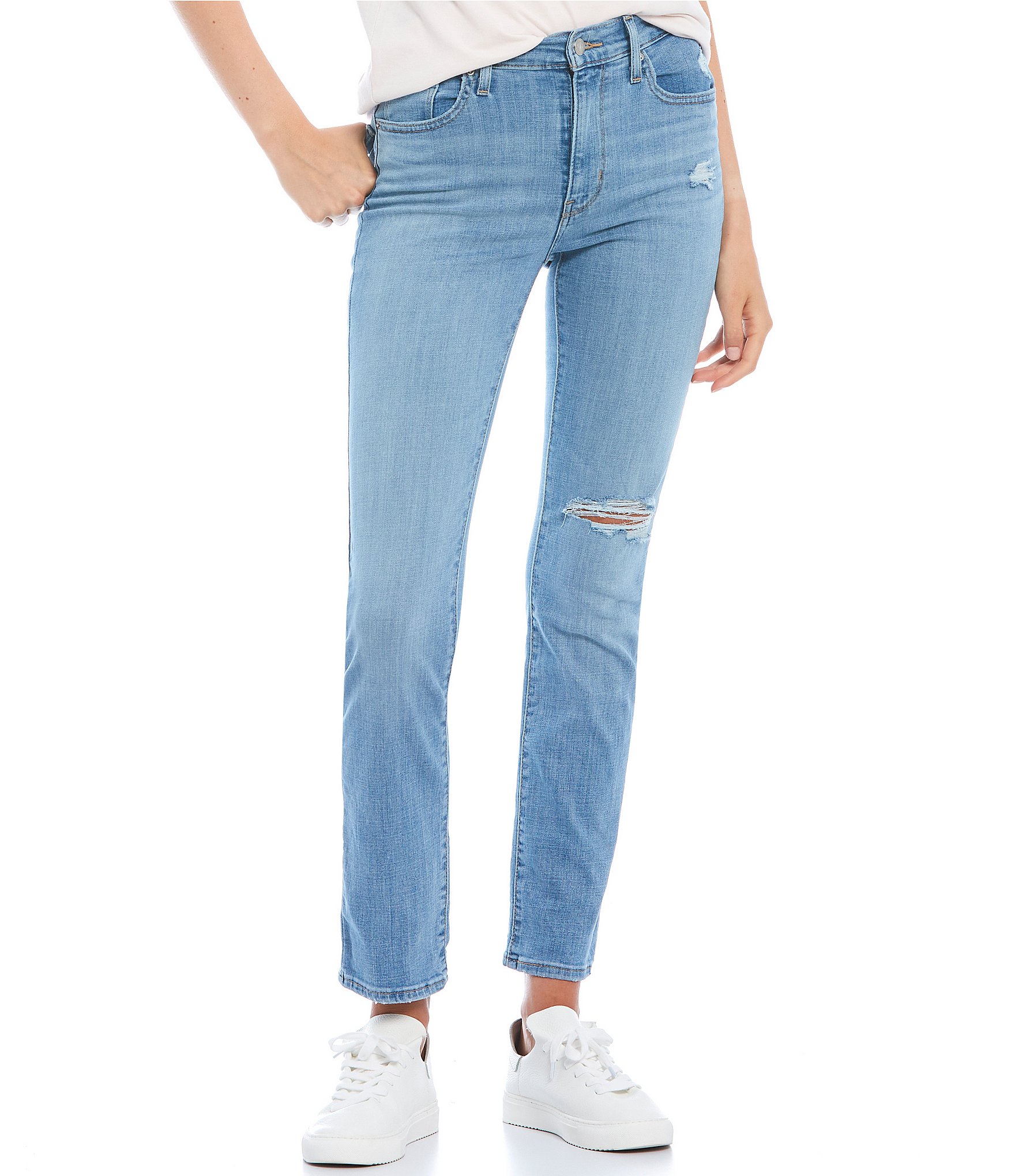 Levi's® 724 High Rise Distressed Skinny Straight Jeans | Dillard's