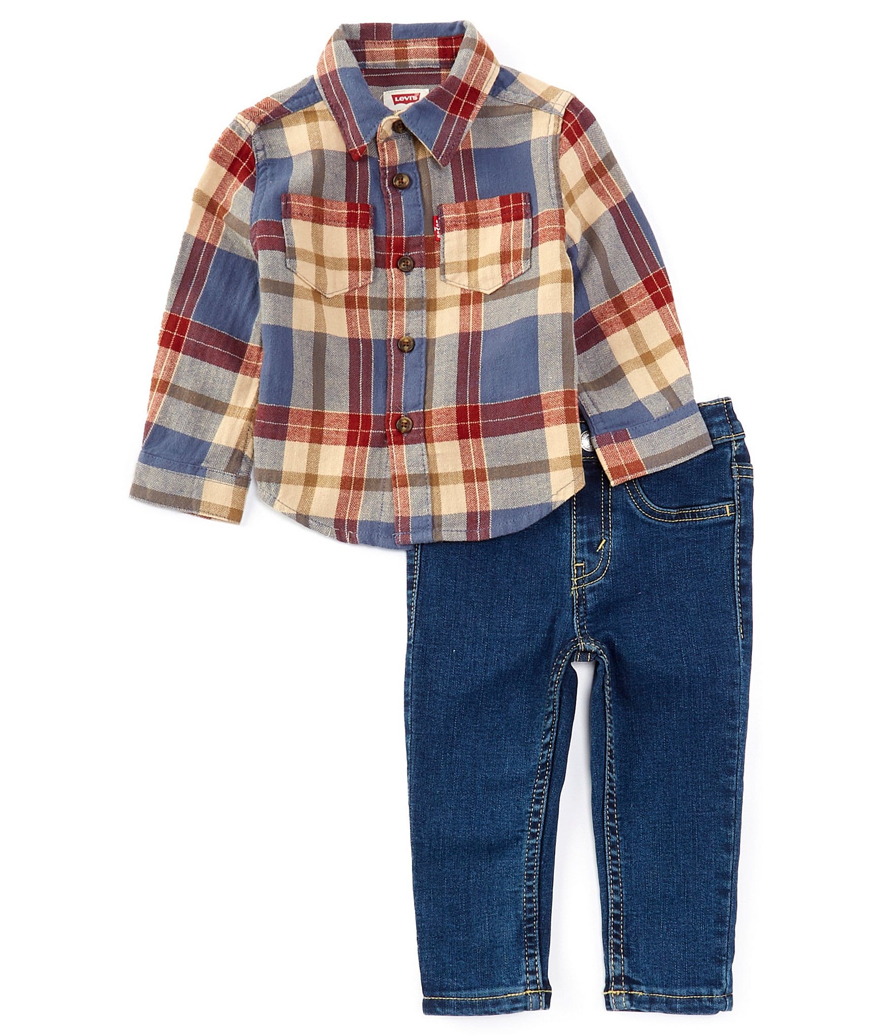 Levi's® Baby Boys 12-24 Months Long Sleeve Herringbone-Weave Flannel Shirt and Tapered Denim Jeans Set