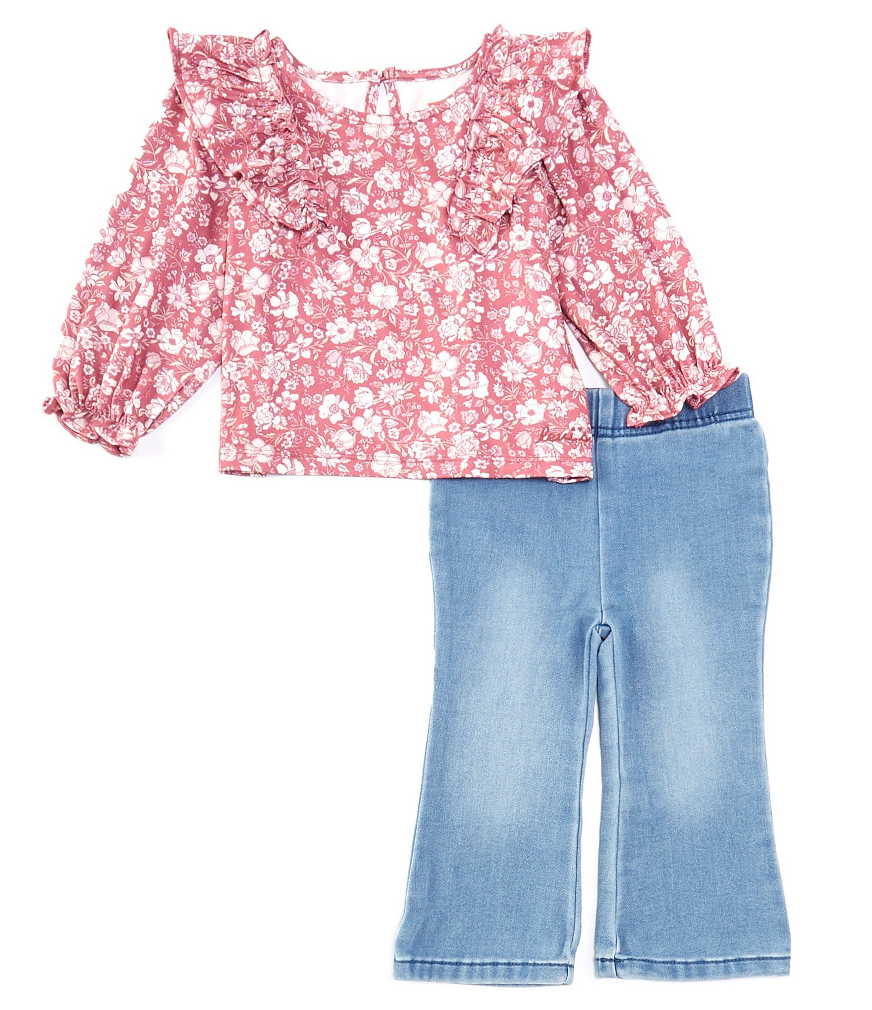 Levi's® Baby Girls 12-24 Months Long Sleeve Ditsy-Floral T-Shirt & Dobby Flare Leg Jeans