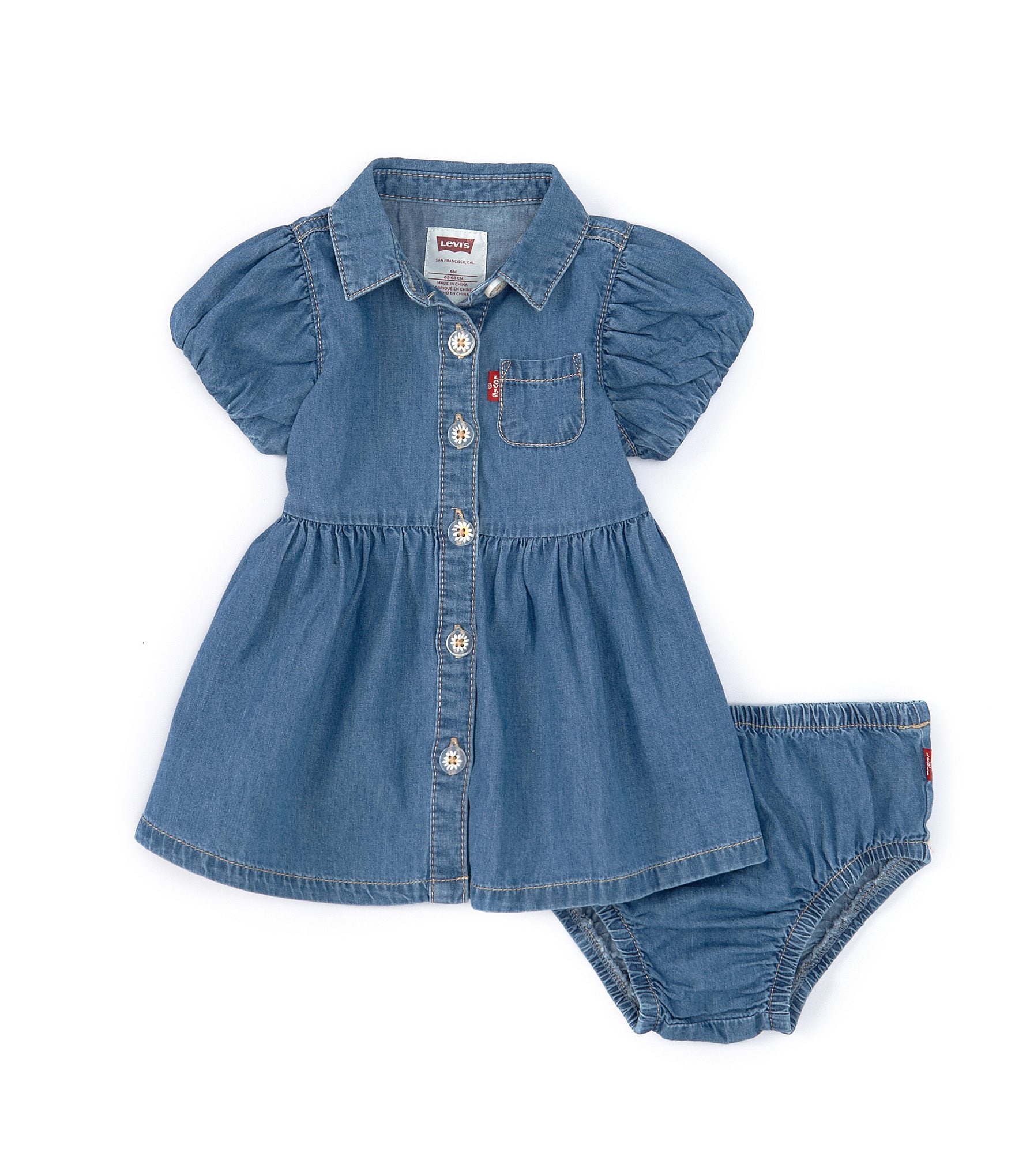 Levi's® Baby Girls Newborn-24 Months Bubble-Sleeve Twill Shirt Dress