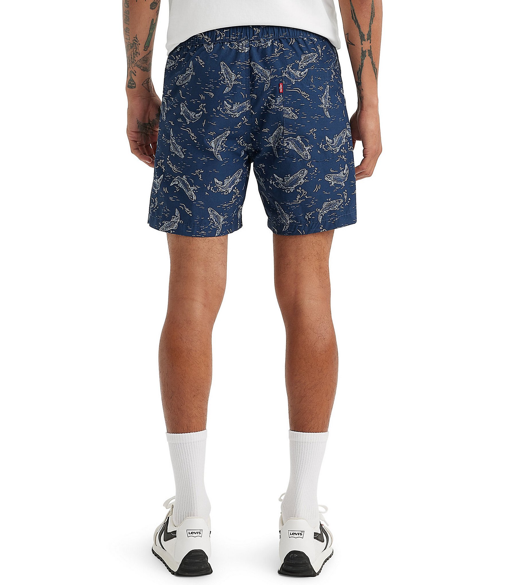 Levi's® Elastic Waist XX Easy 6#double; Inseam Fish Print Chino Shorts