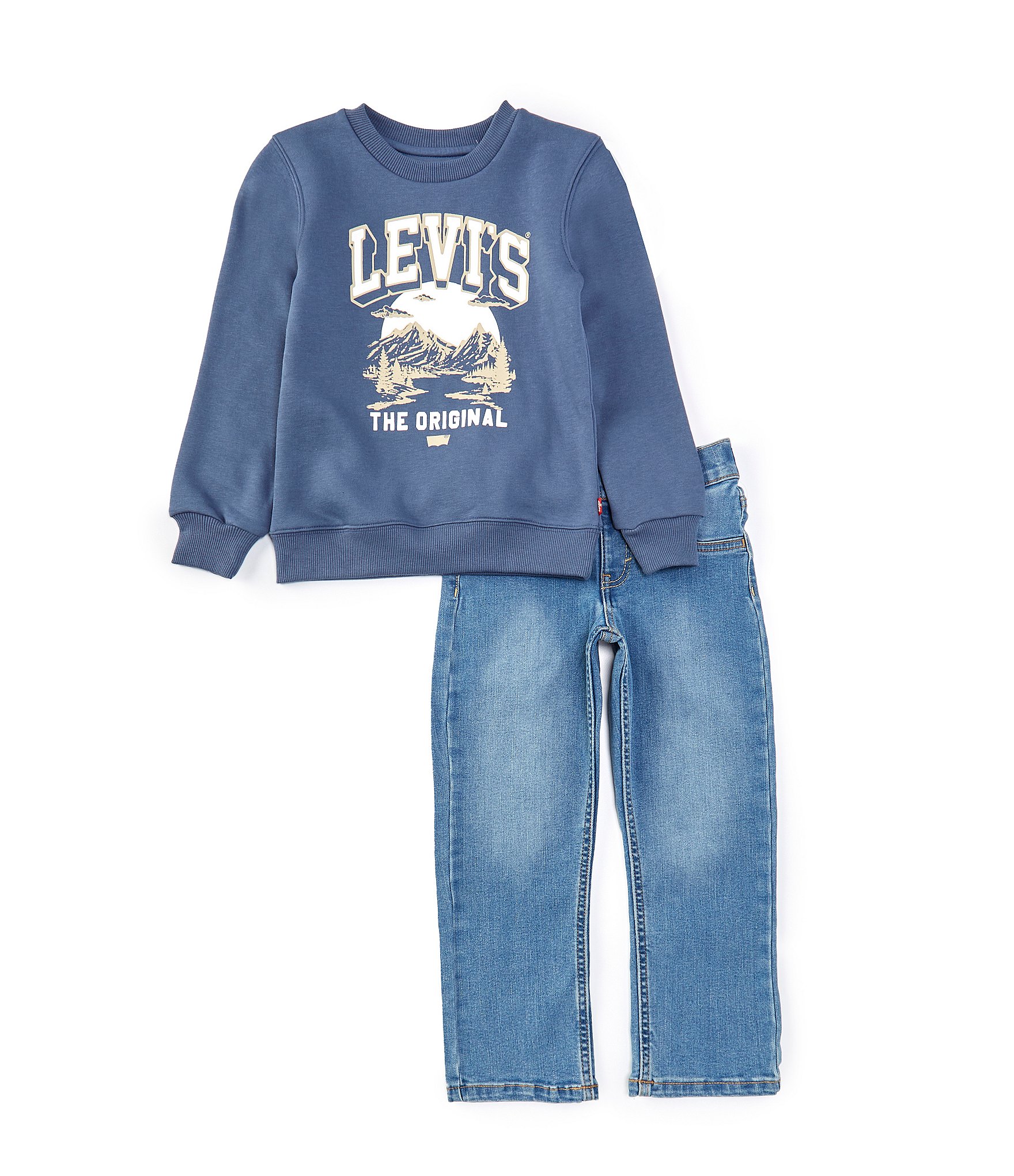 Levi's® Little Boys 2T-7 Long Sleeve Mountain Graphic Fleece Sweatshirt & Straight Leg Jeans Set