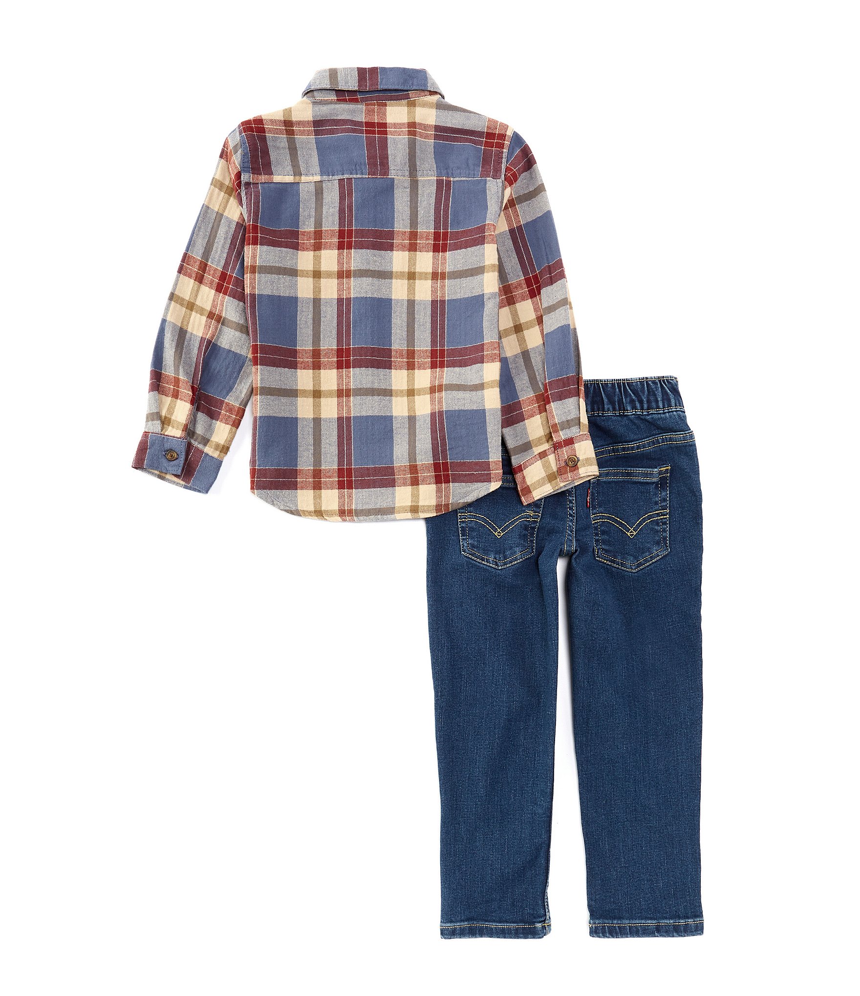 Levi's® Little Boys 2T-7 Long Sleeve Plaid Flannel Shirt & Pull-On Denim Pants Set