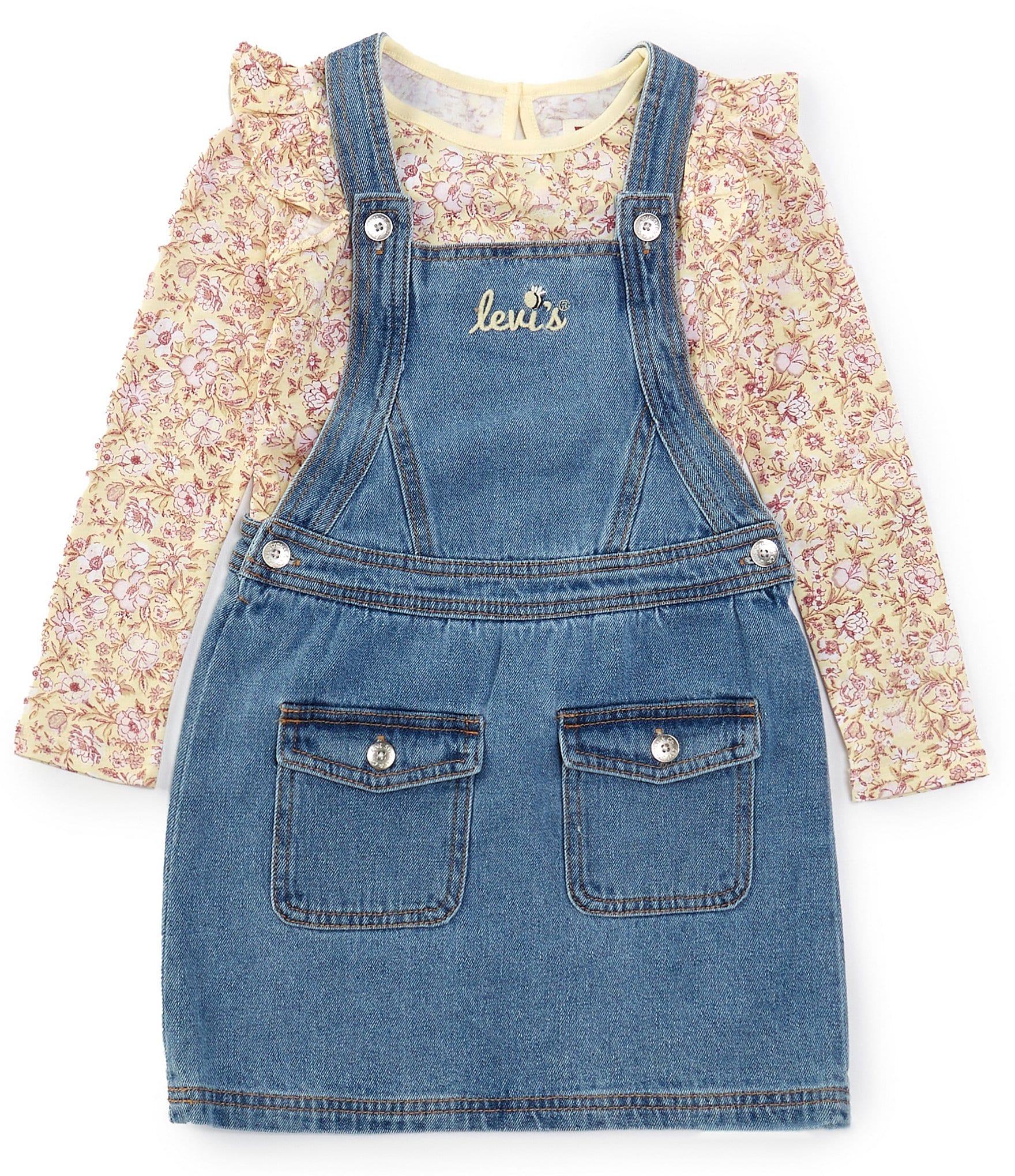 Levi s Toddler Girls Denim Pinafore Dress Set Anise Flower Size 2T