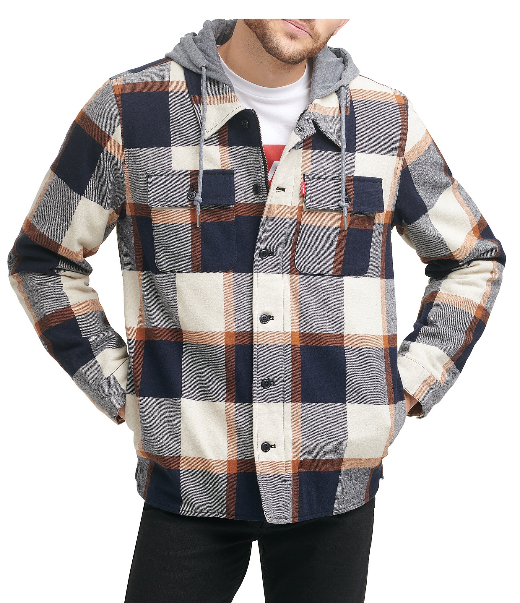 Men's Flannel Shirt Jacket with Hood Long Sleeve Quilted Lined Plaid C –  Binibini