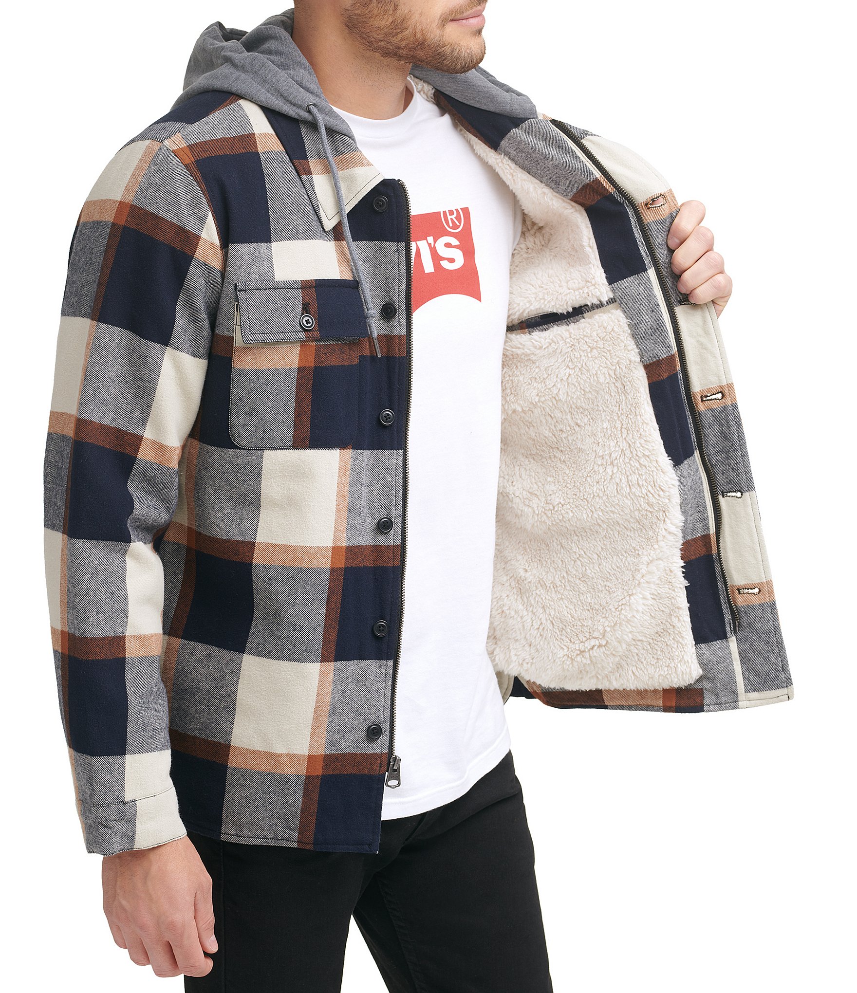 Levi's® Faux Sherpa Lined Plaid Shirt Jacket