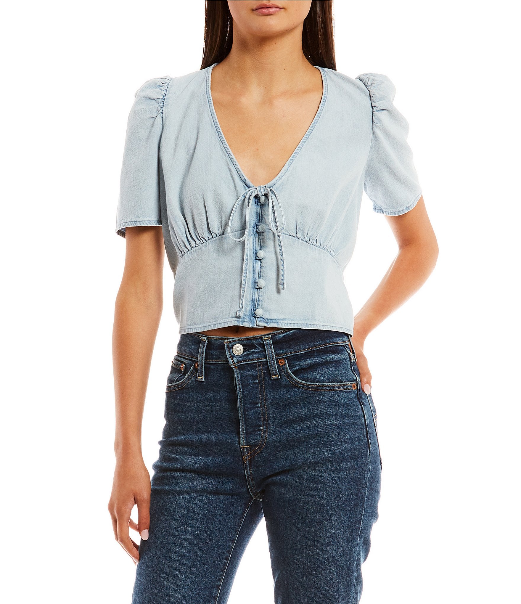 Levi's® Luisa Button Front Chambray Peasant Top | Dillard's