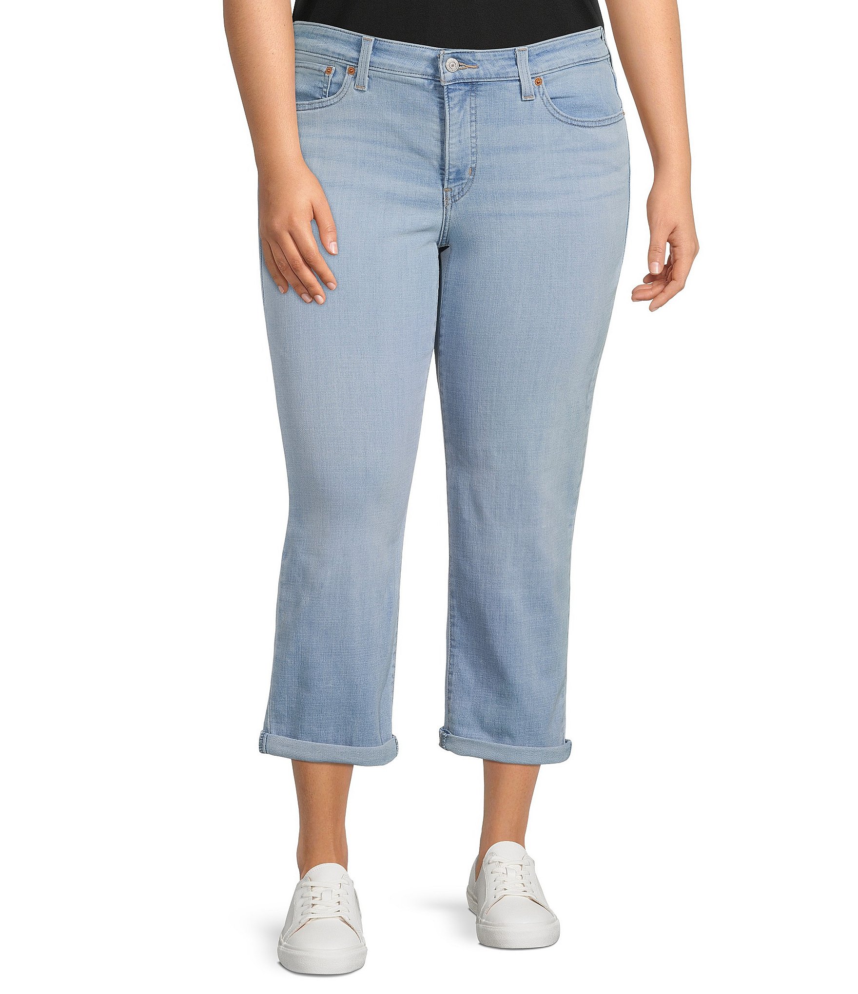 Levi's® Plus Size Tapered Leg Mid Rise Stretch Denim Boyfriend Jeans |  Dillard's