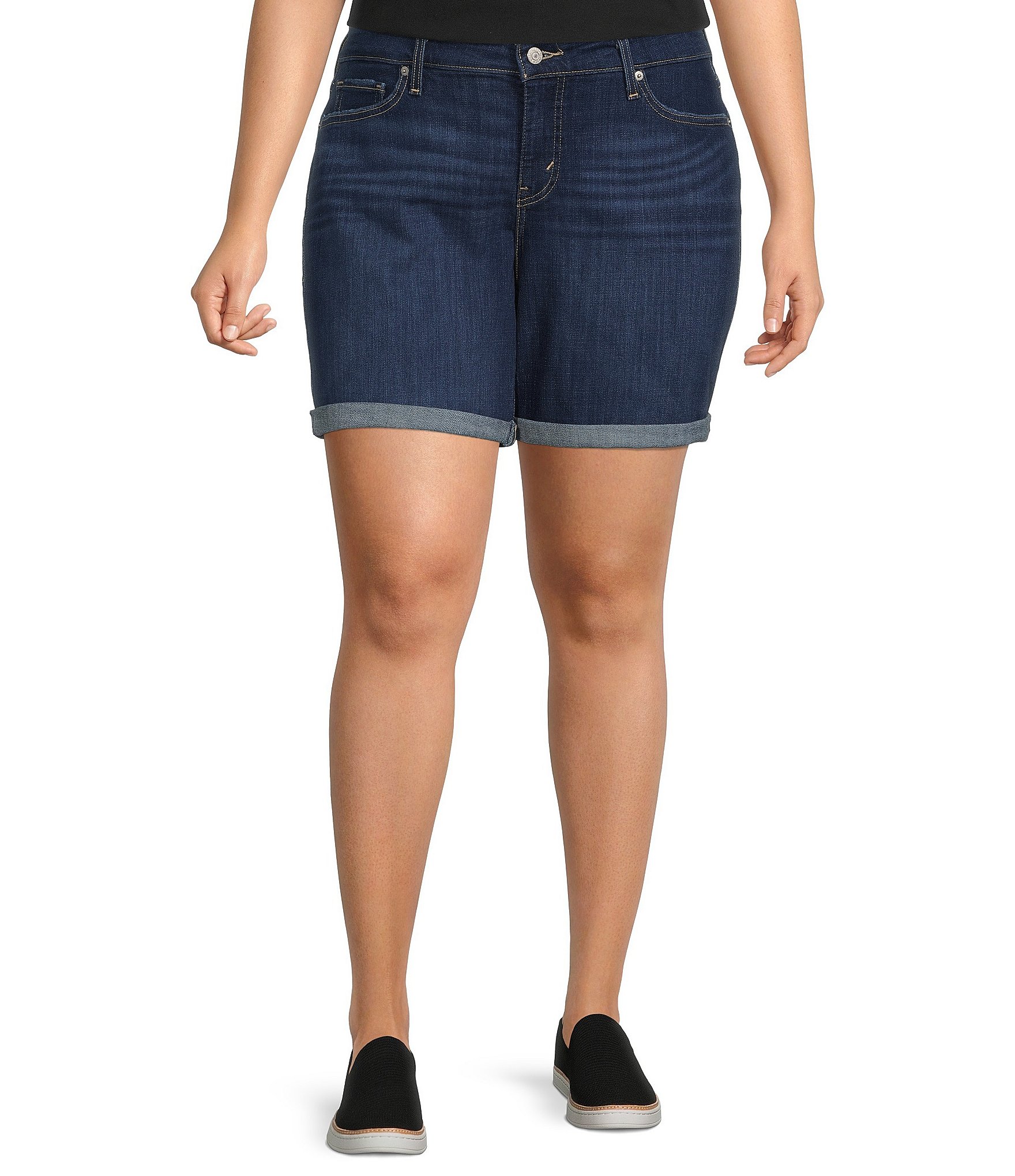 Levi's® Plus Size Mid Rise Cuffed Stretch Denim Shorts | Dillard's