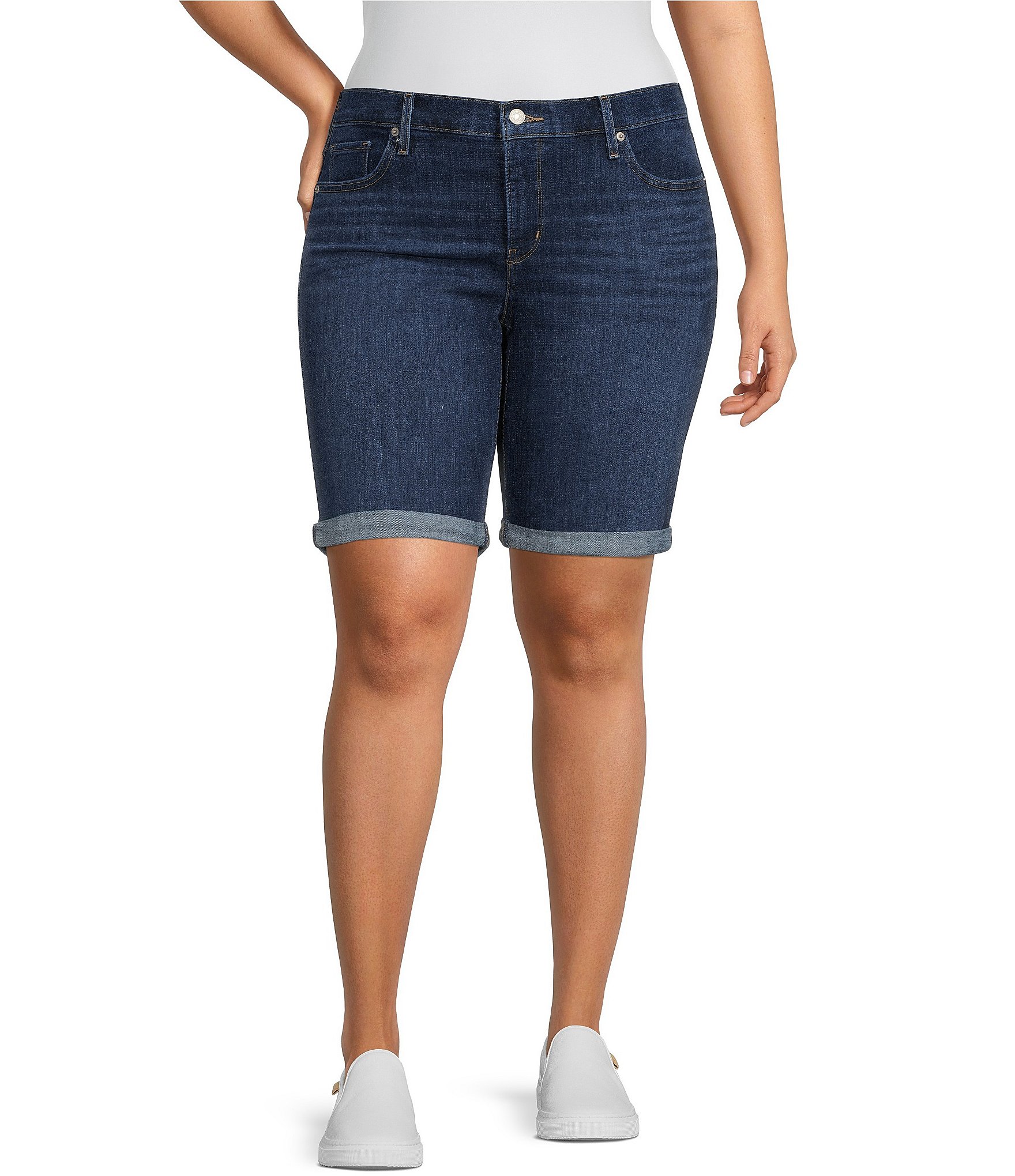 1826 Jeans Women's Plus Size Cuff Rolled Capri Bermuda Short Curvy Denim  Jean - 2899