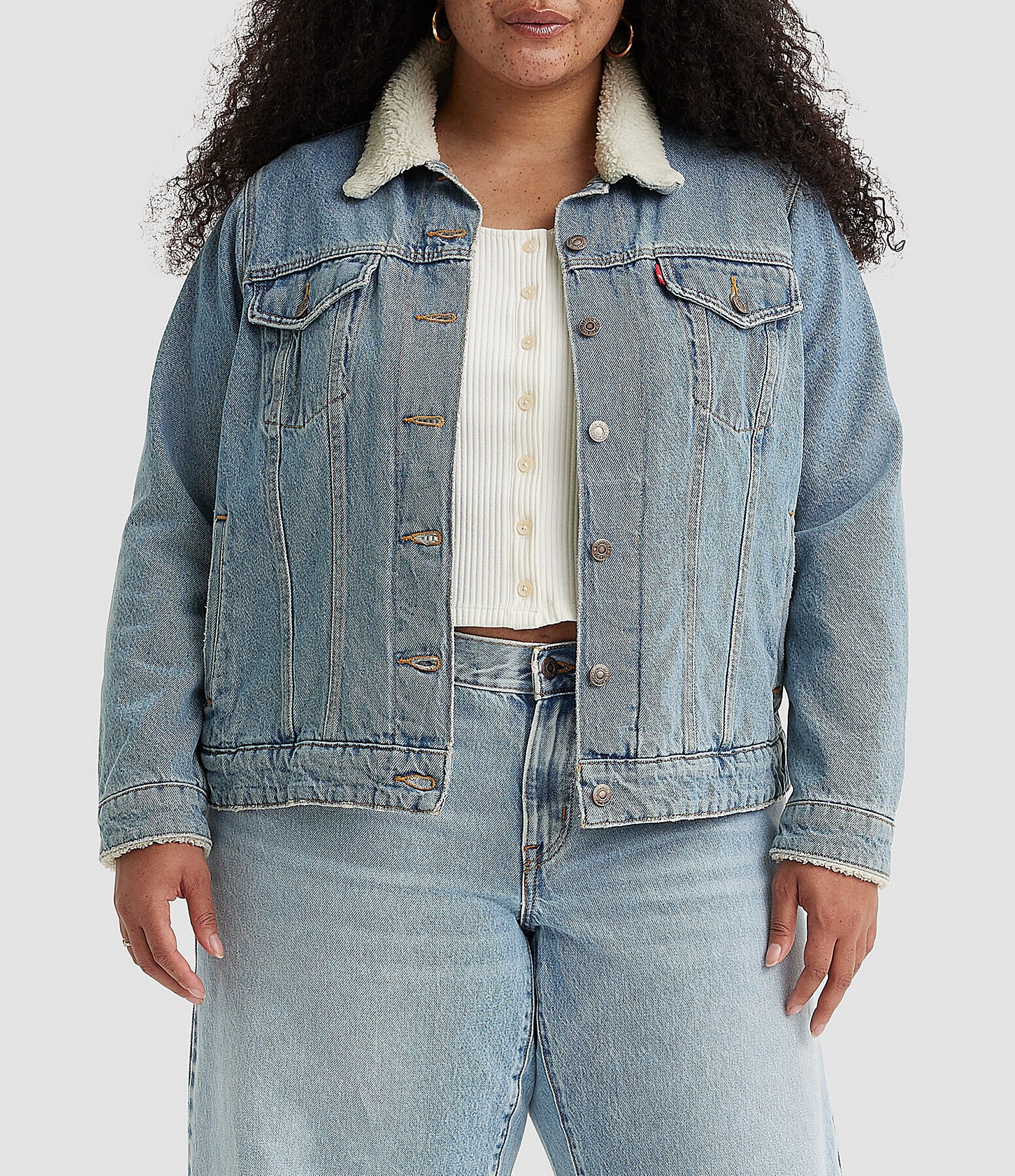 Plus size sherpa jean jacket hotsell