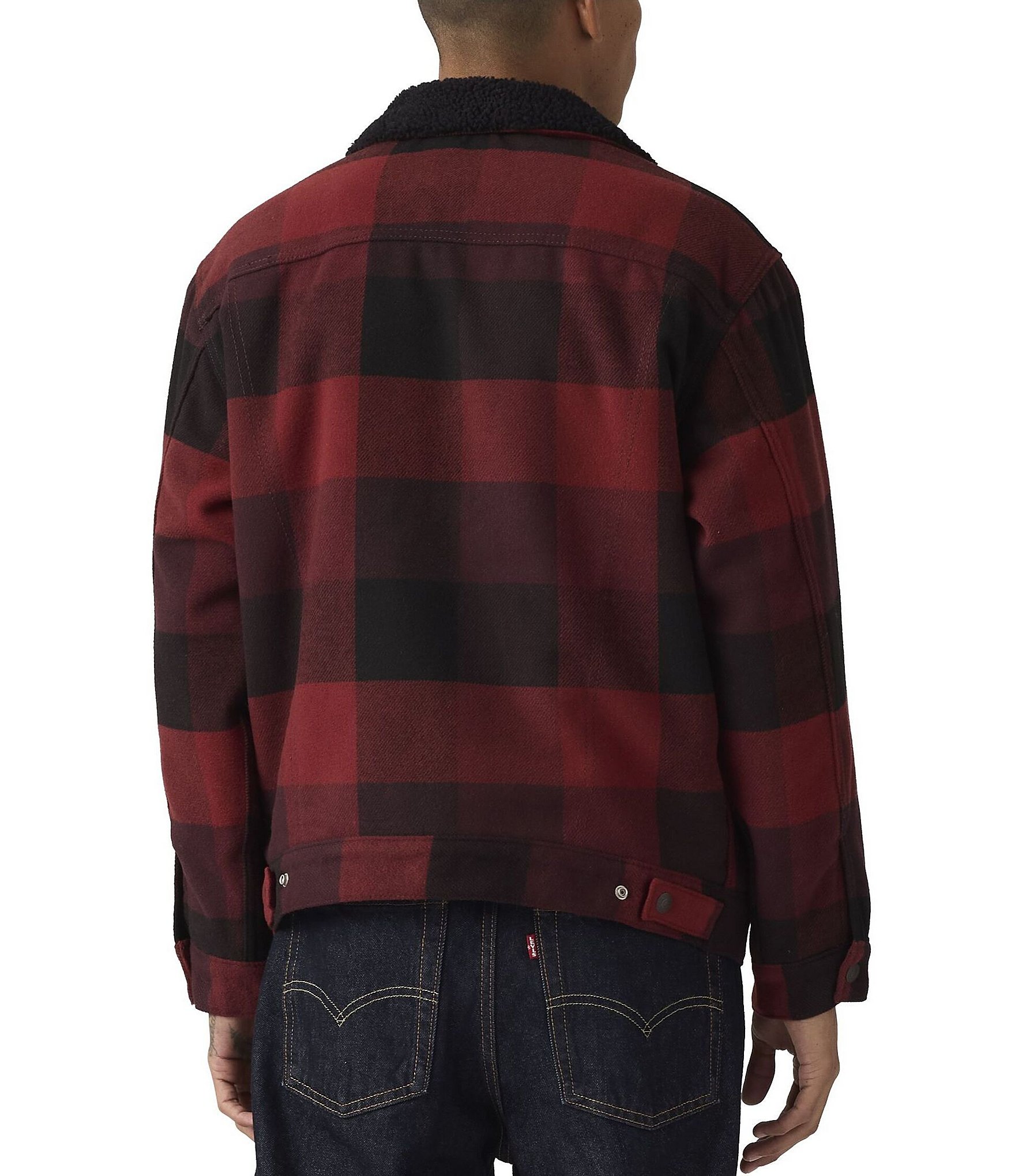 Levi's® Relaxed Fit Plaid/Faux-Sherpa Long Sleeve Trucker Jacket