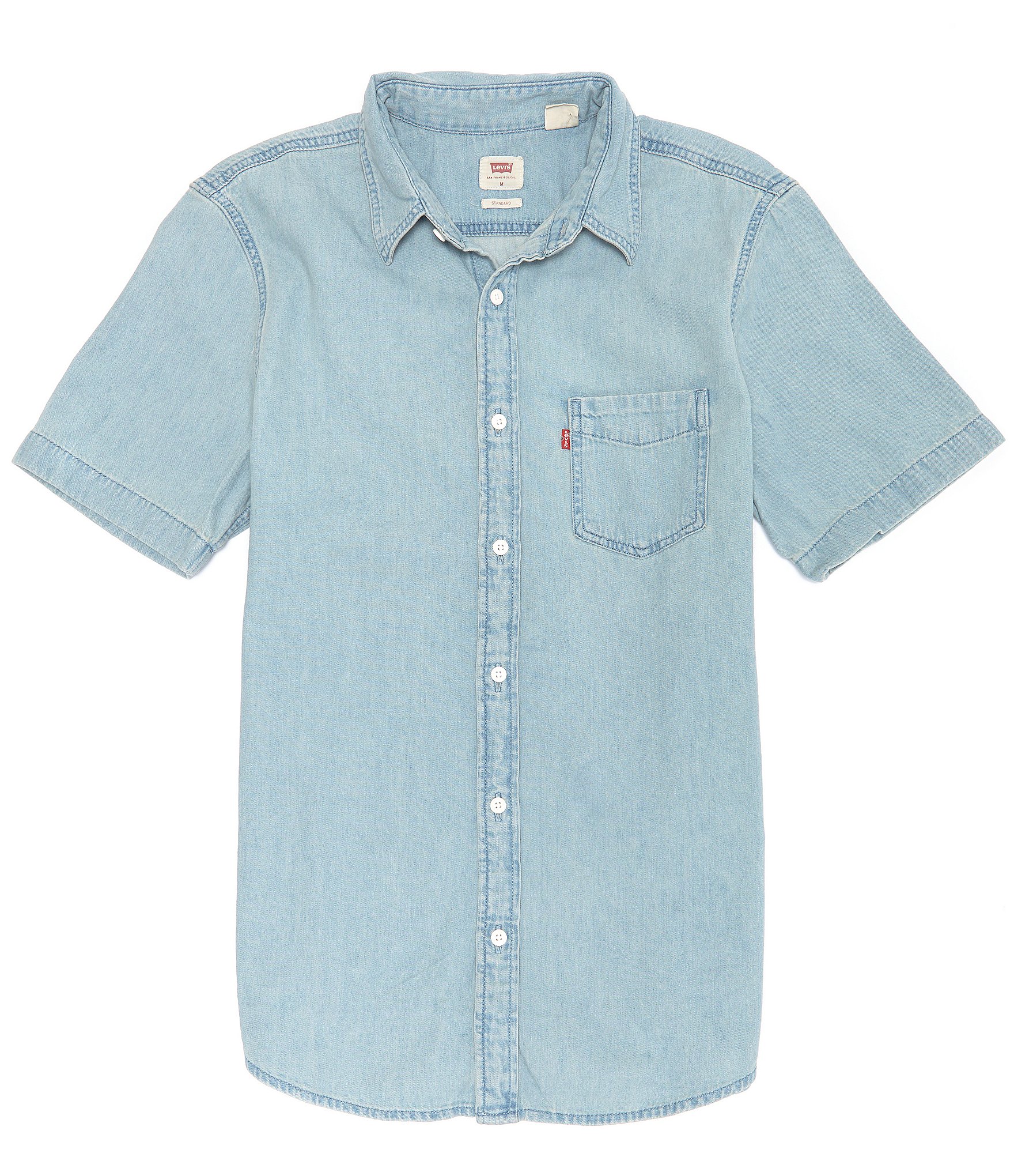 Levi's® Short-Sleeve Classic 1 Pocket Standard Fit Washed Denim Shirt |  Dillard's