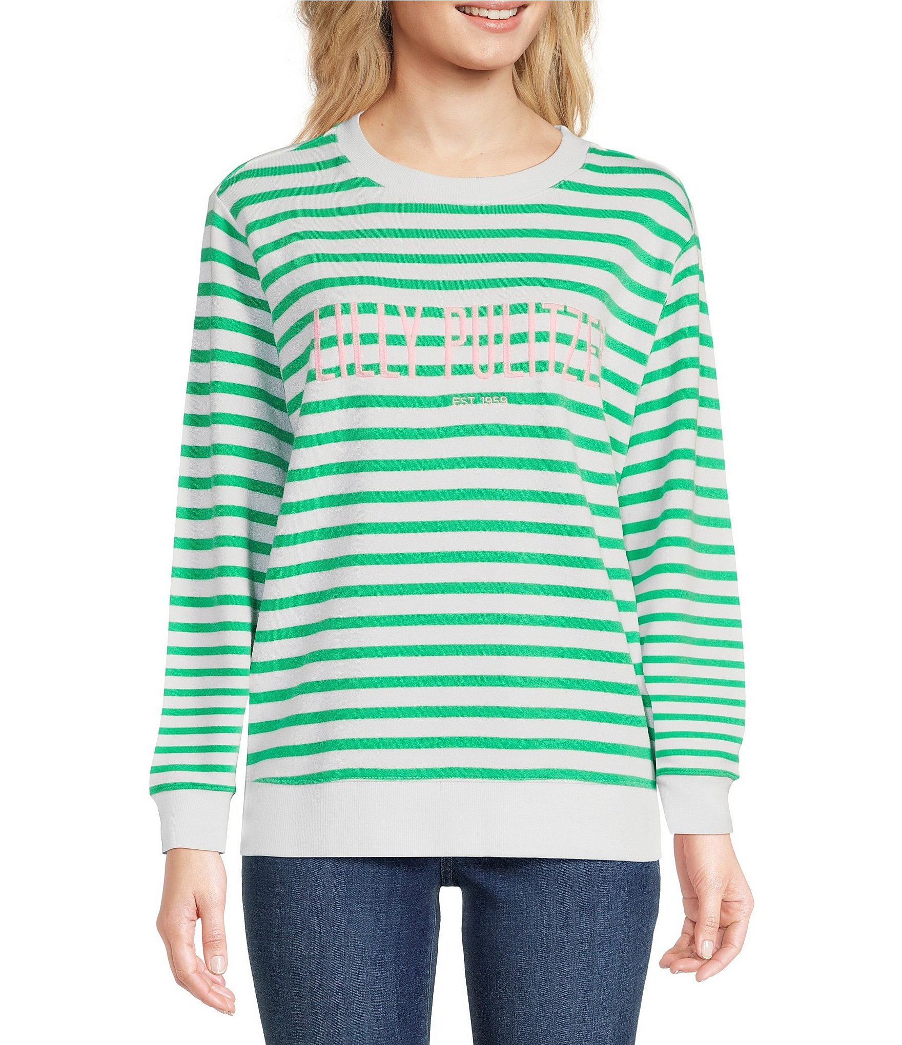 Lilly Pulitzer Ballad Terry Knit Cotton Ribbed Crew Neck Long Sleeve Logo Sweatshirt