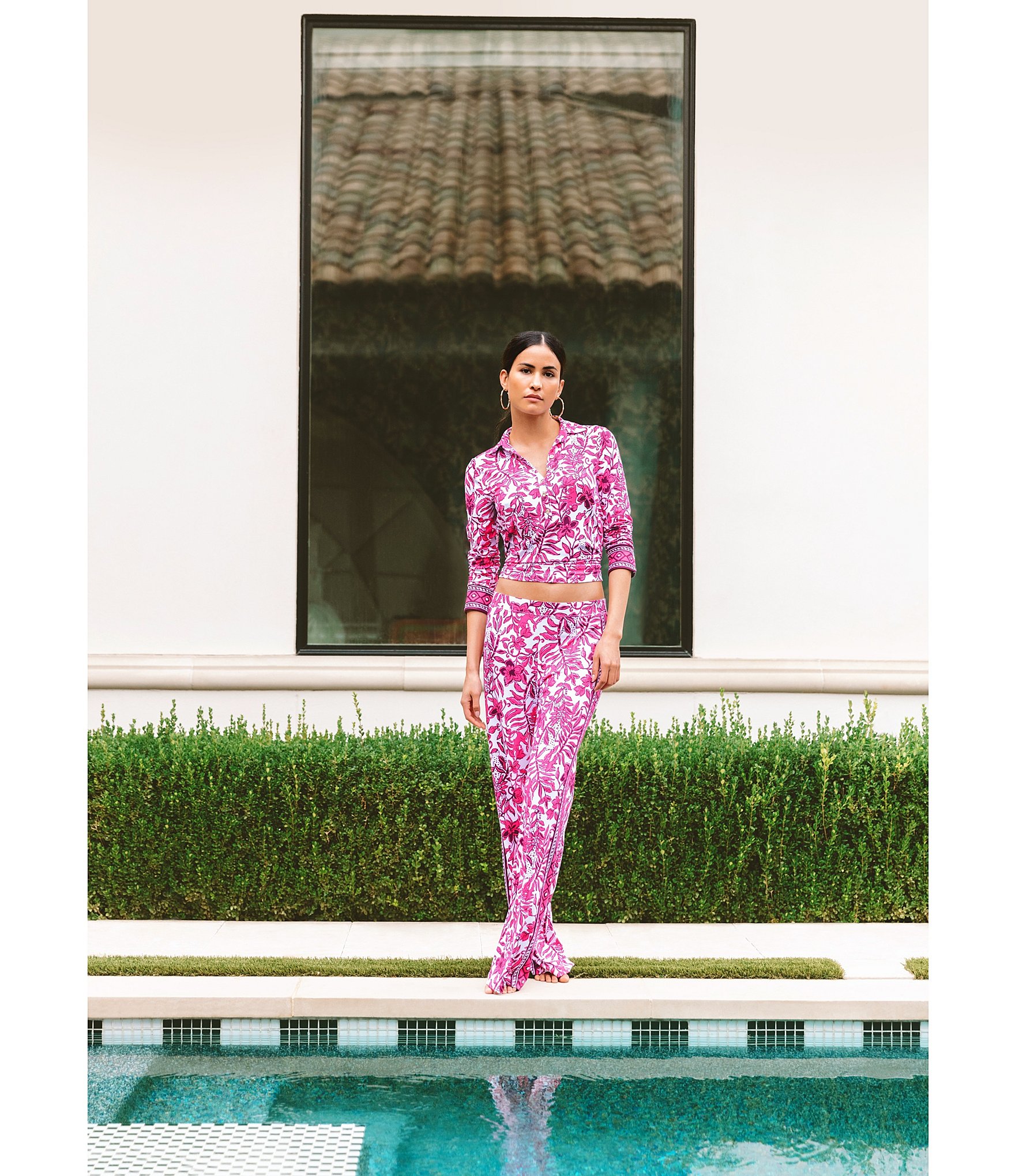 Lilly Pulitzer Coordinating Grenada Chillylilly Elderflower Print Flat Front Palazzo Pants