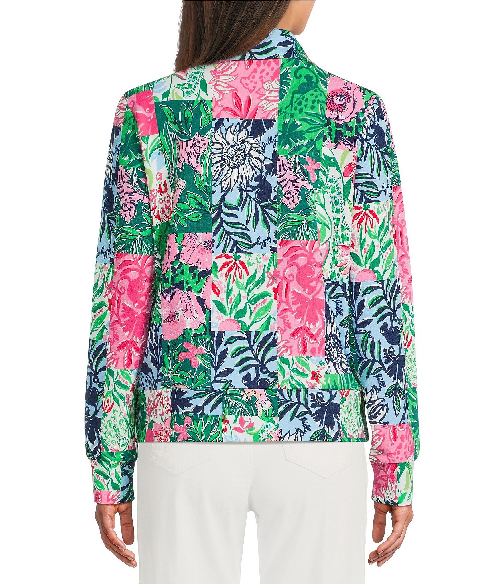 Lilly Pulitzer Elani UPF 50+ Party Punch Patch Print Point Collar Long Sleeve Pullover