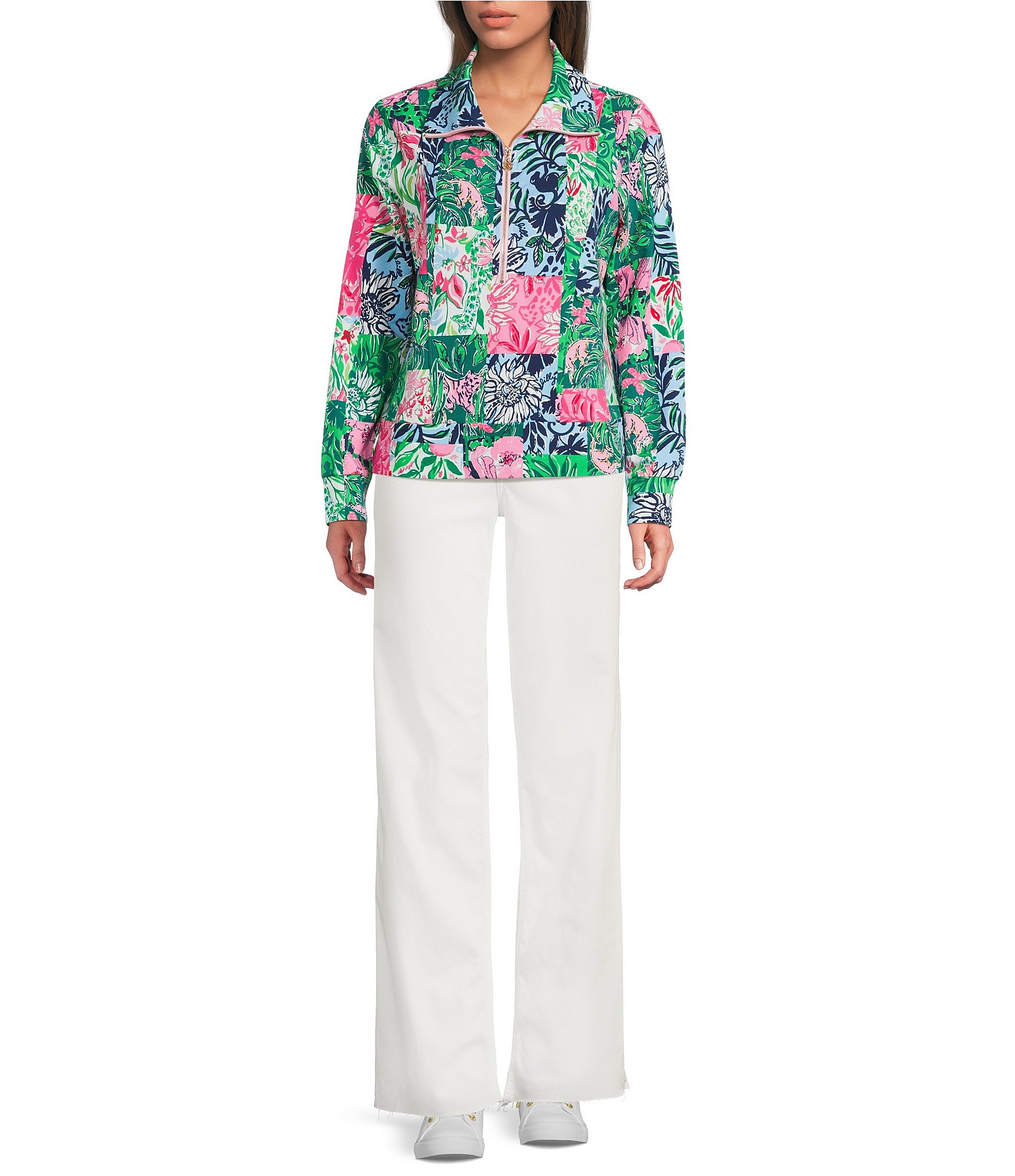 Lilly Pulitzer Elani UPF 50+ Party Punch Patch Print Point Collar Long Sleeve Pullover