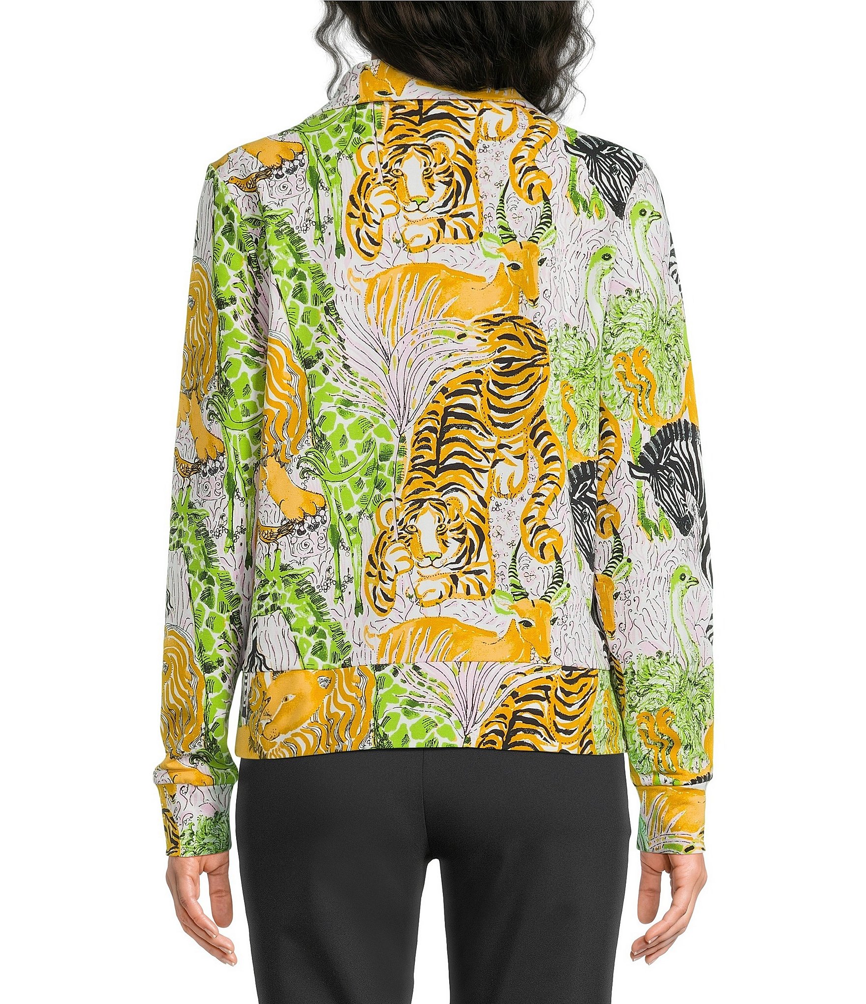 Lilly Pulitzer Eleni Luxe Terry Zoo Print Long Sleeve Quarter-Zip Mock Neck Pullover