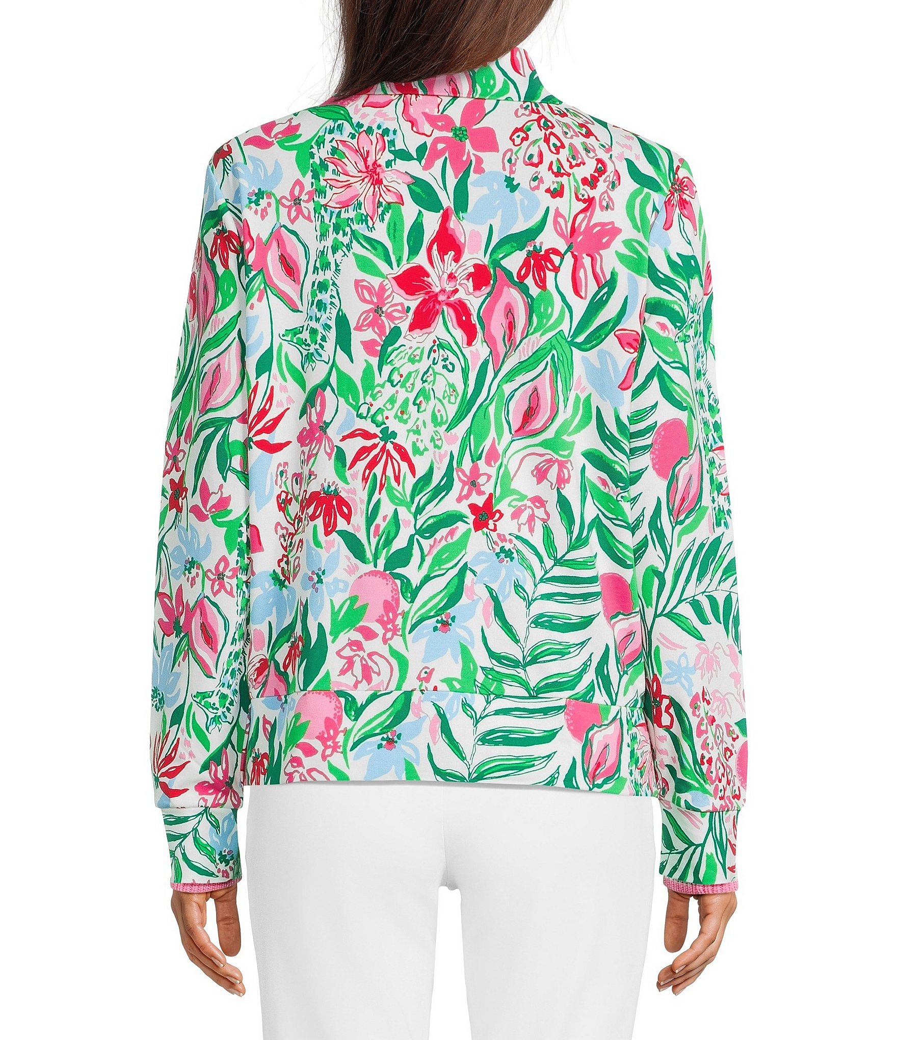 Lilly Pulitzer Eleni UPF 50+ Glowing Gardens Print Point Collar Long Sleeve Zip-Up Jacket