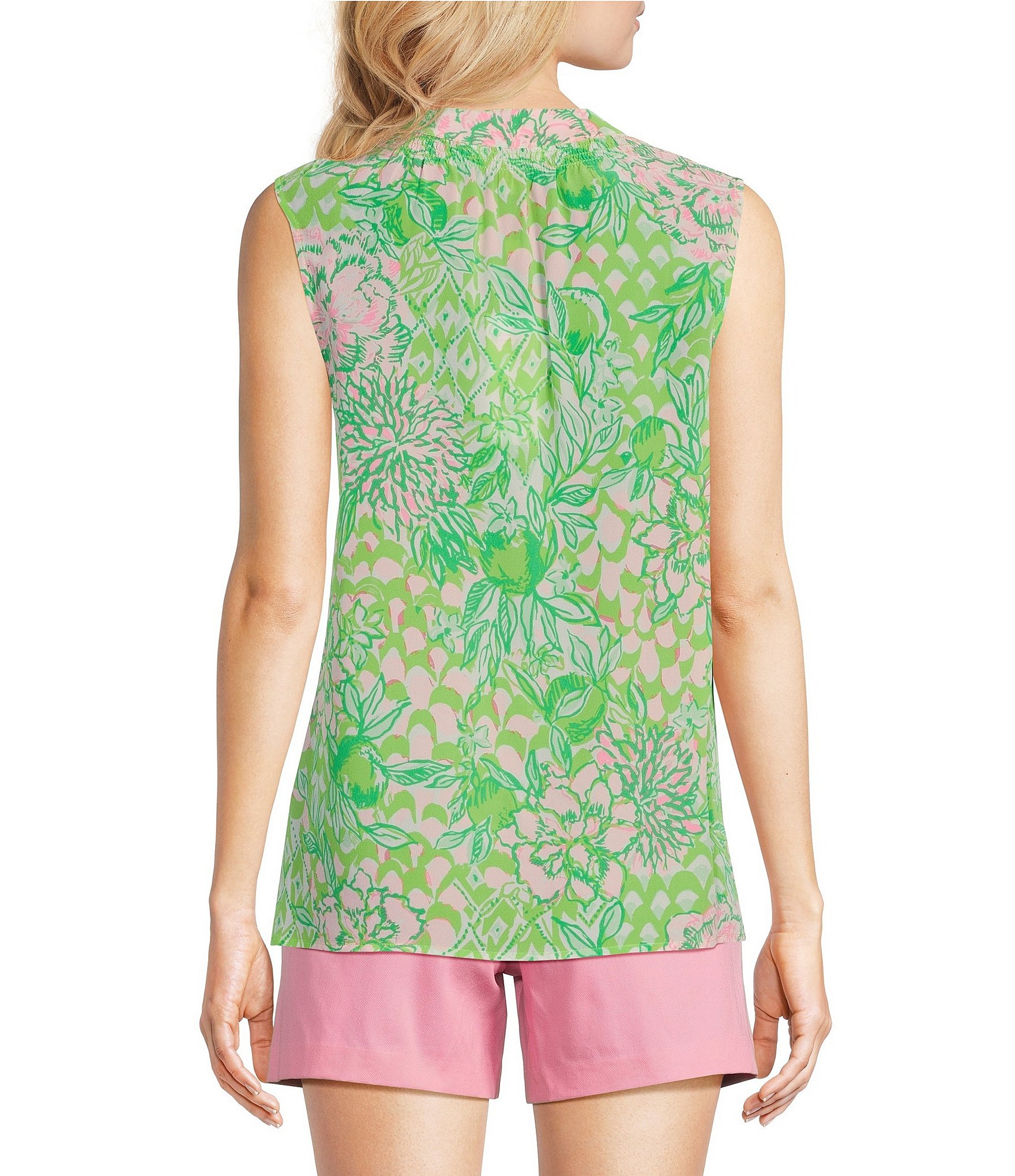 Lilly Pulitzer Elsa Printed Silk V-Neck Sleeveless Blouse