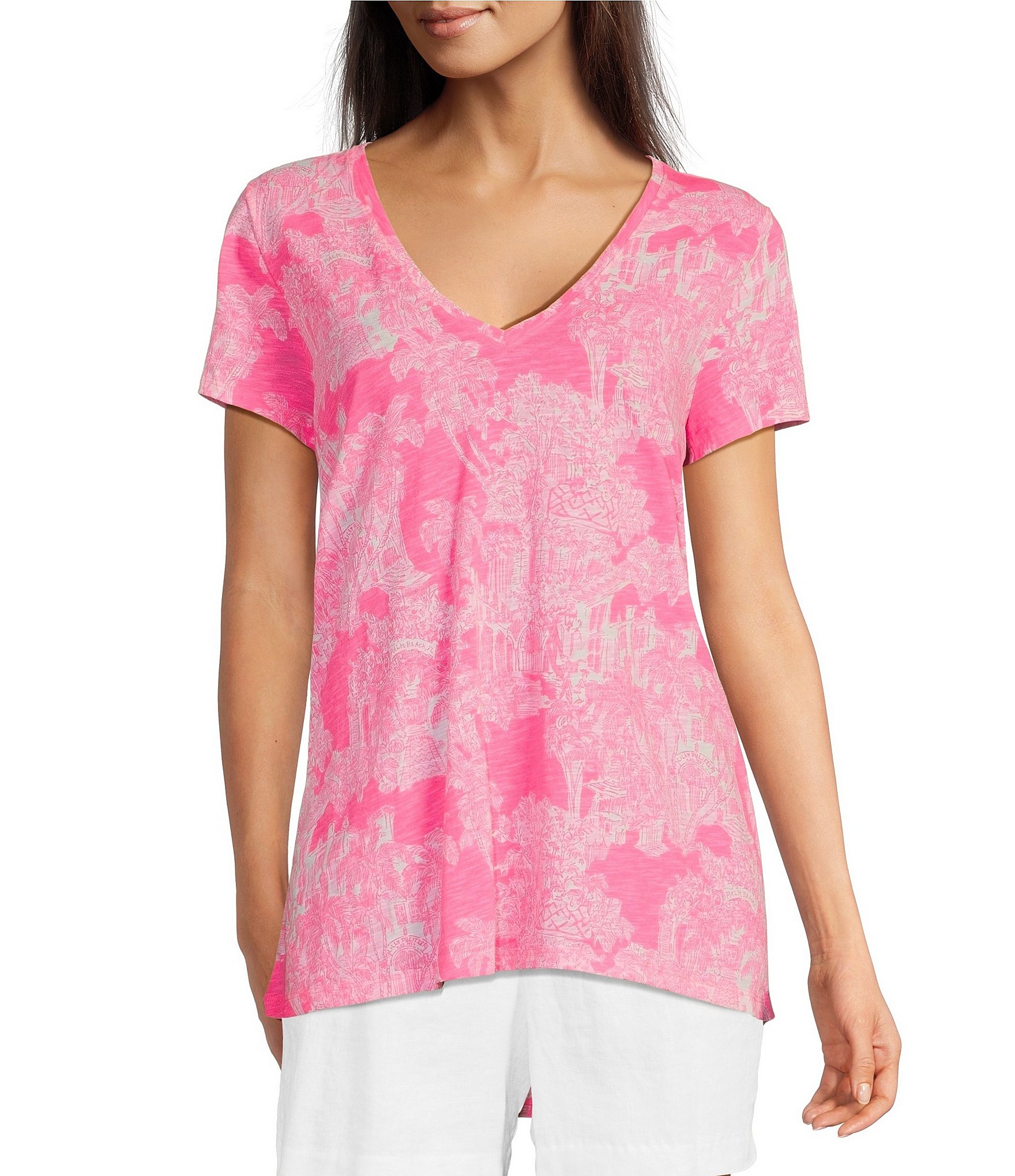 Lilly Pulitzer Etta Knit Anniversary Toile Print V-Neck Short Sleeve Tee