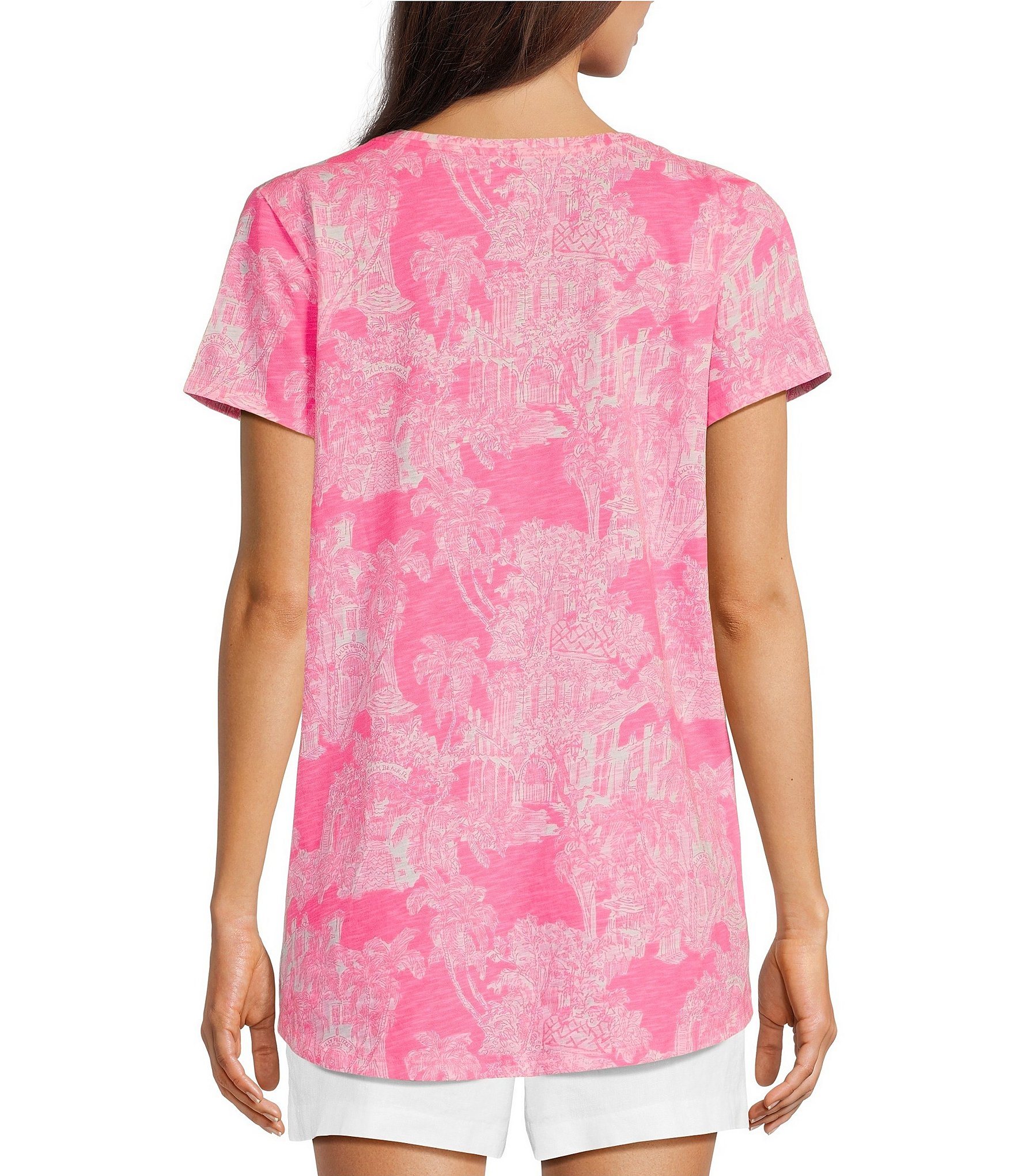 Lilly Pulitzer Etta Knit Anniversary Toile Print V-Neck Short Sleeve Tee