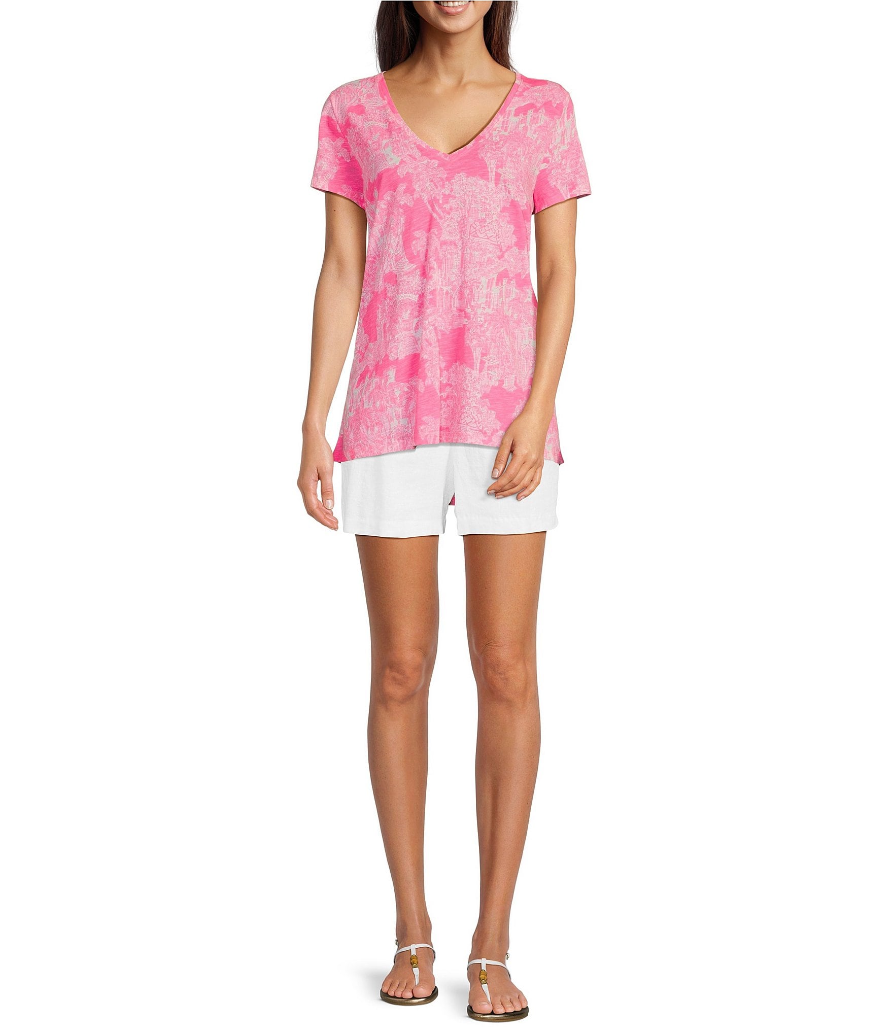 Lilly Pulitzer Etta Knit Anniversary Toile Print V-Neck Short Sleeve Tee