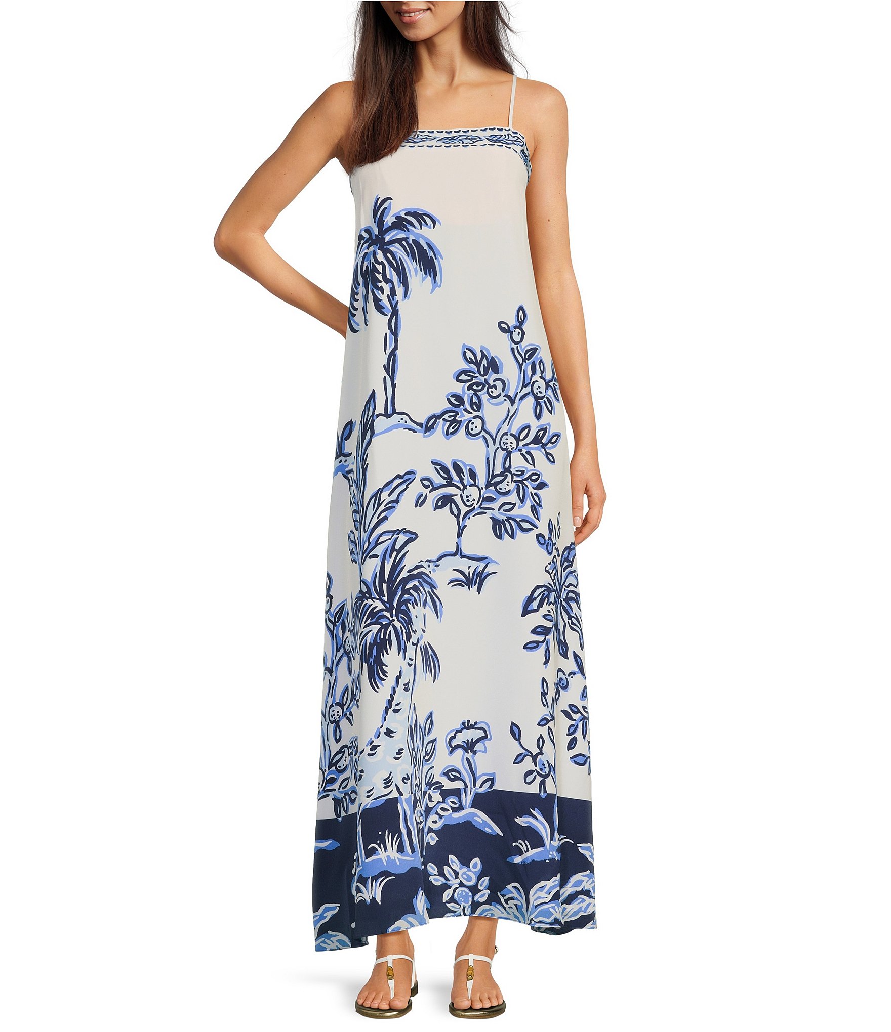 Lilly Pulitzer Jesslyn Silk Square Neck Sleeveless Maxi Slip Dress
