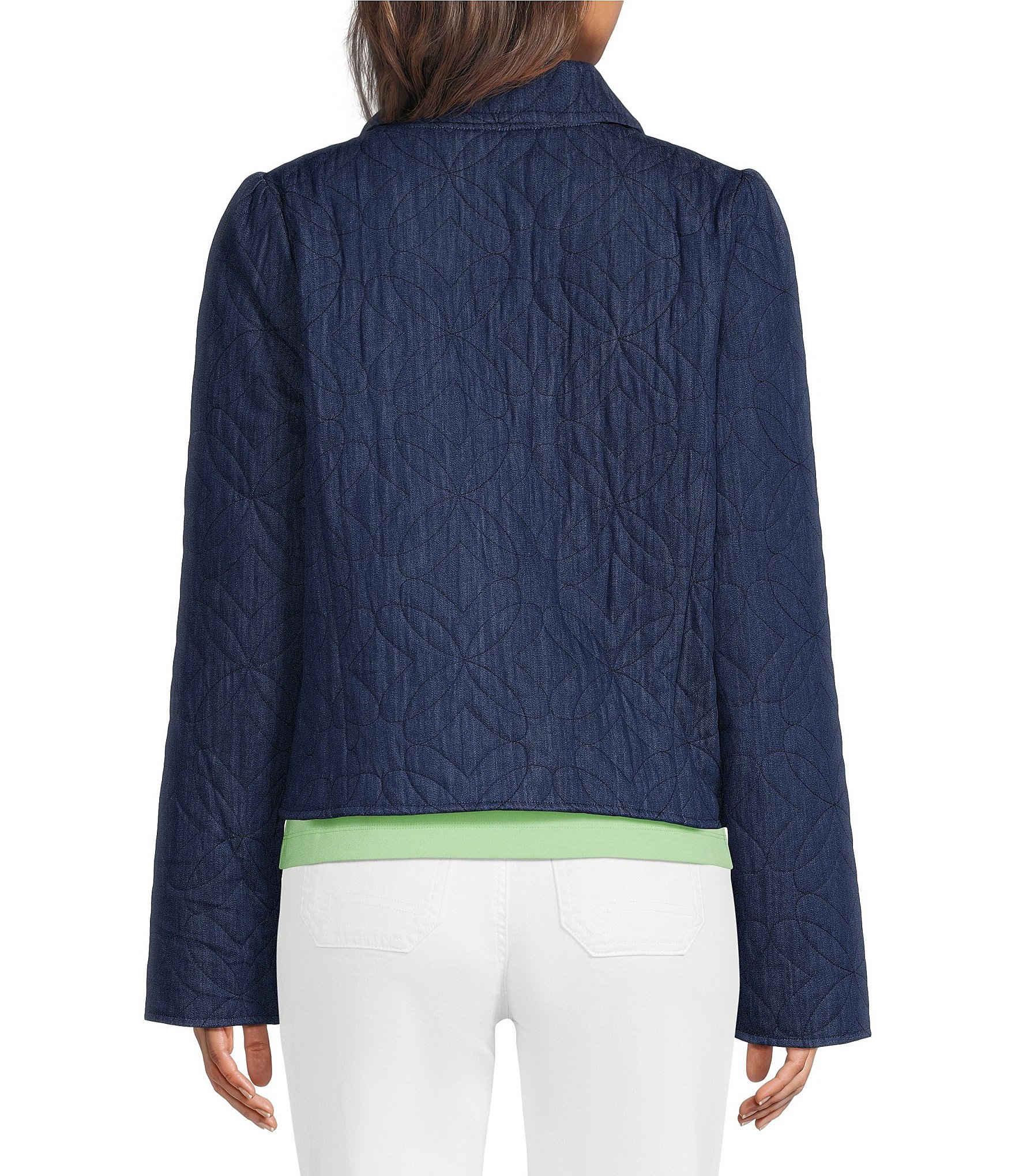 Lilly Pulitzer Peyser Butterfly Quilted Point Collar Long Sleeve Button-Front Denim Jacket
