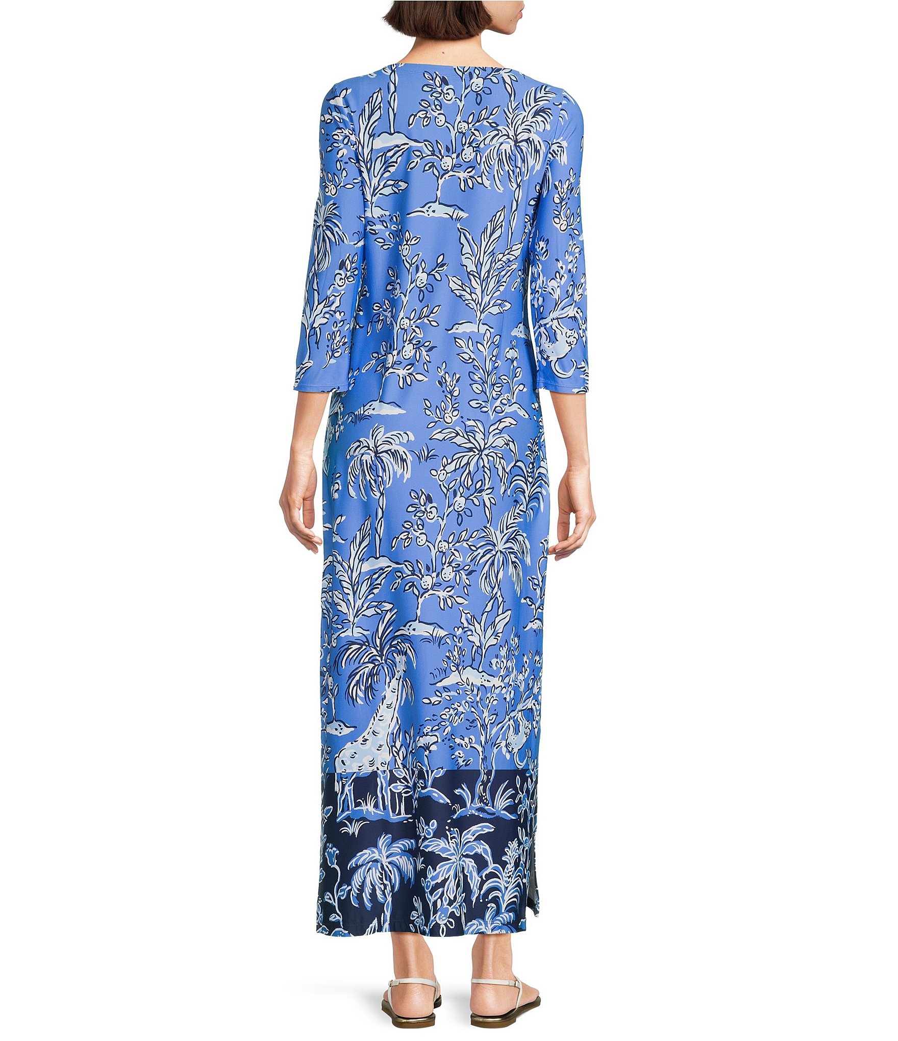 Lilly Pulitzer Seralina Printed Chillylilly UPF 50+ Boat Neck 3/4 Sleeve Maxi Dress