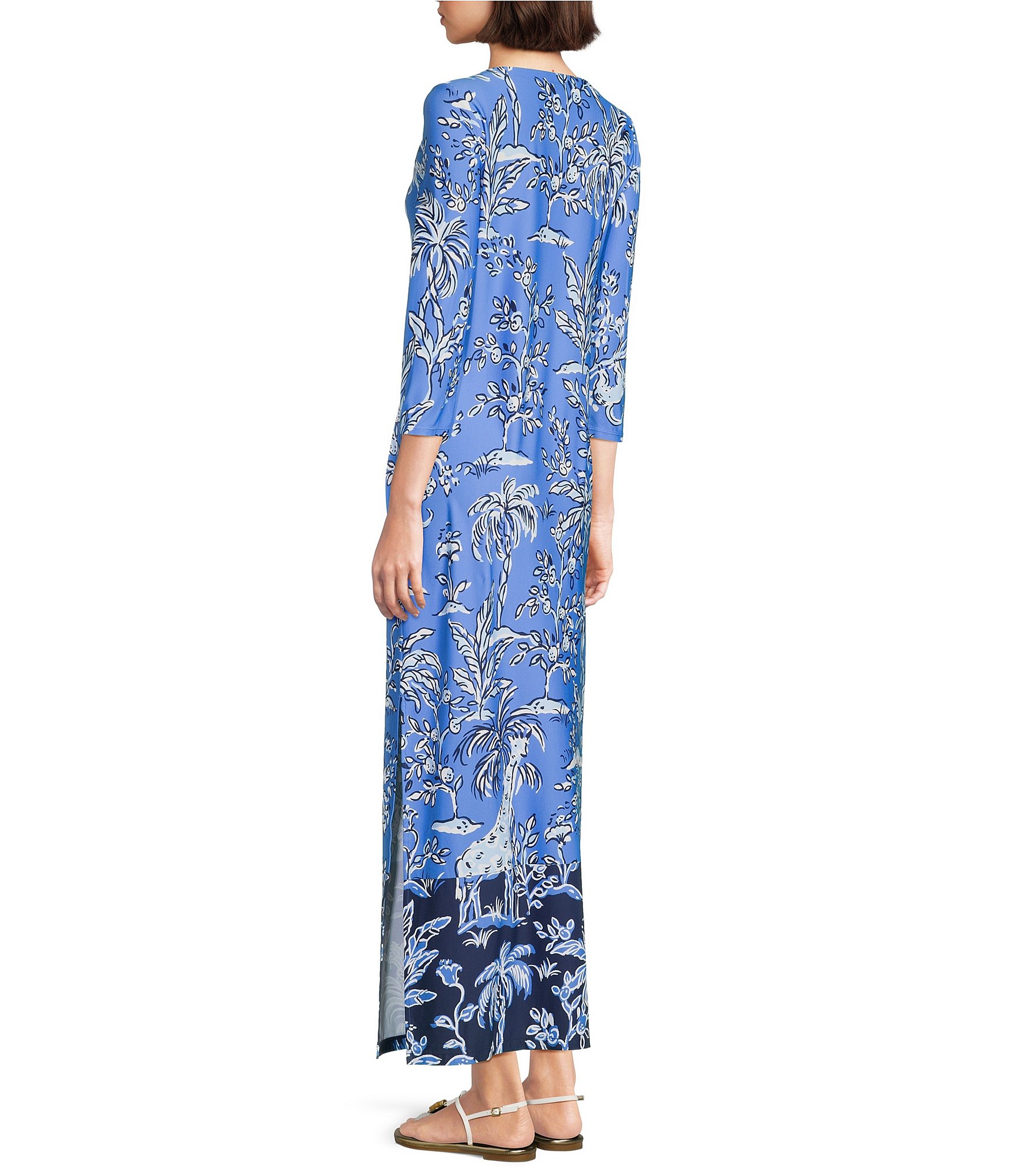 Lilly Pulitzer Seralina Printed Chillylilly UPF 50+ Boat Neck 3/4 Sleeve Maxi Dress