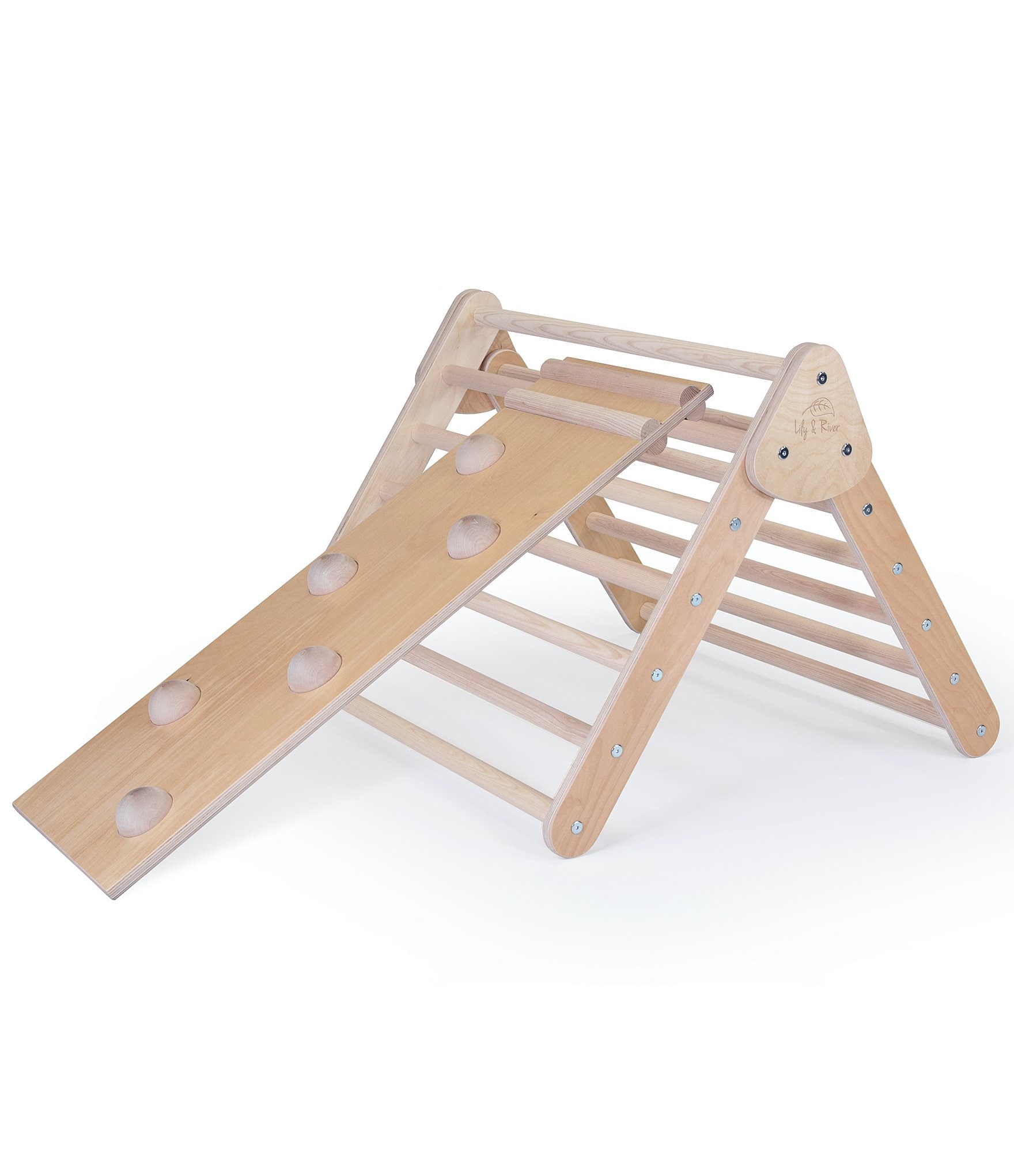 Lily & River Little Climber Pikler Triangle with Reversible Rockwall and Silde Attachment