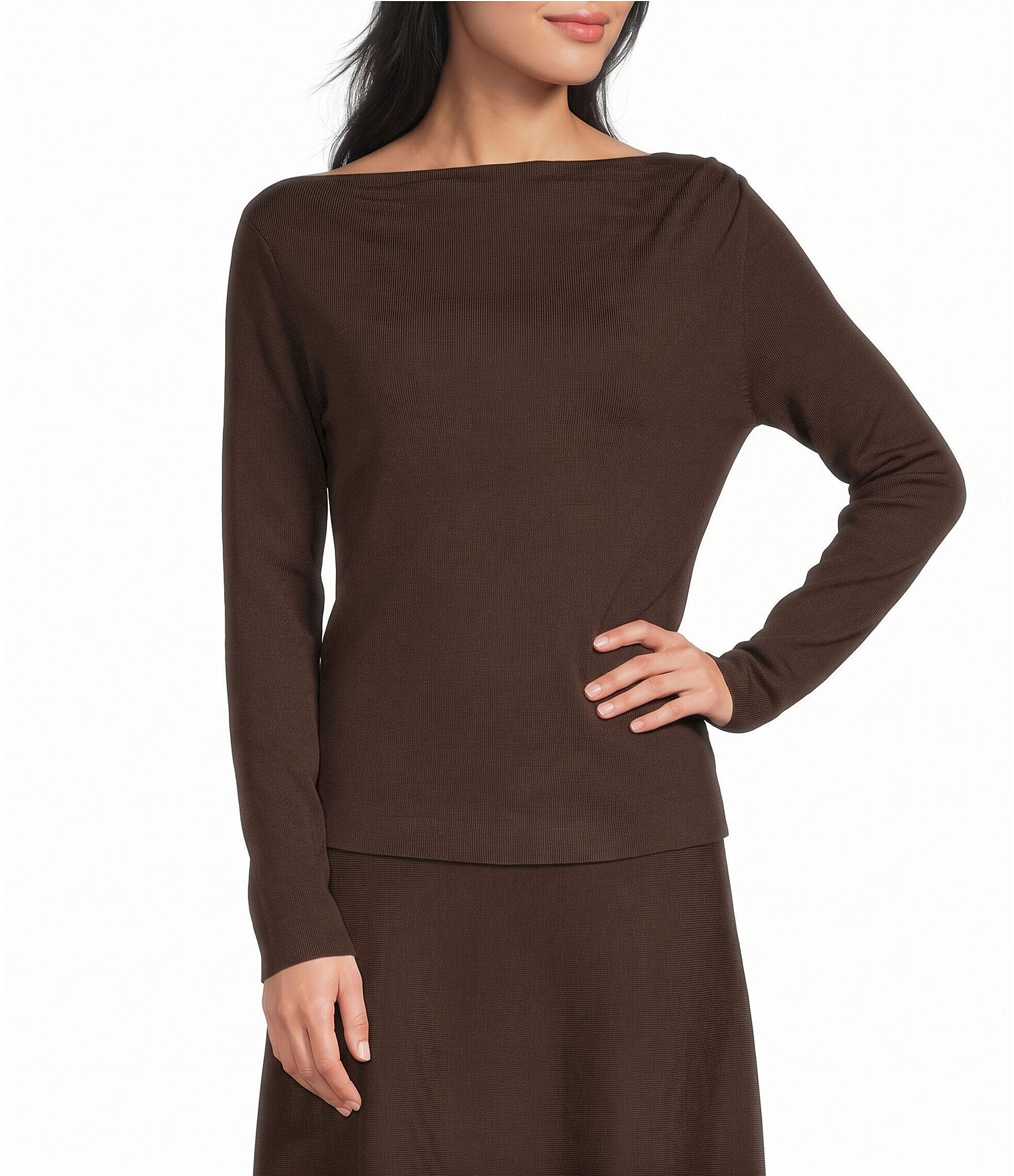 Line and Dot Delaina Coordinating Asymmetrical Neck Long Sleeve Knit Sweater Top
