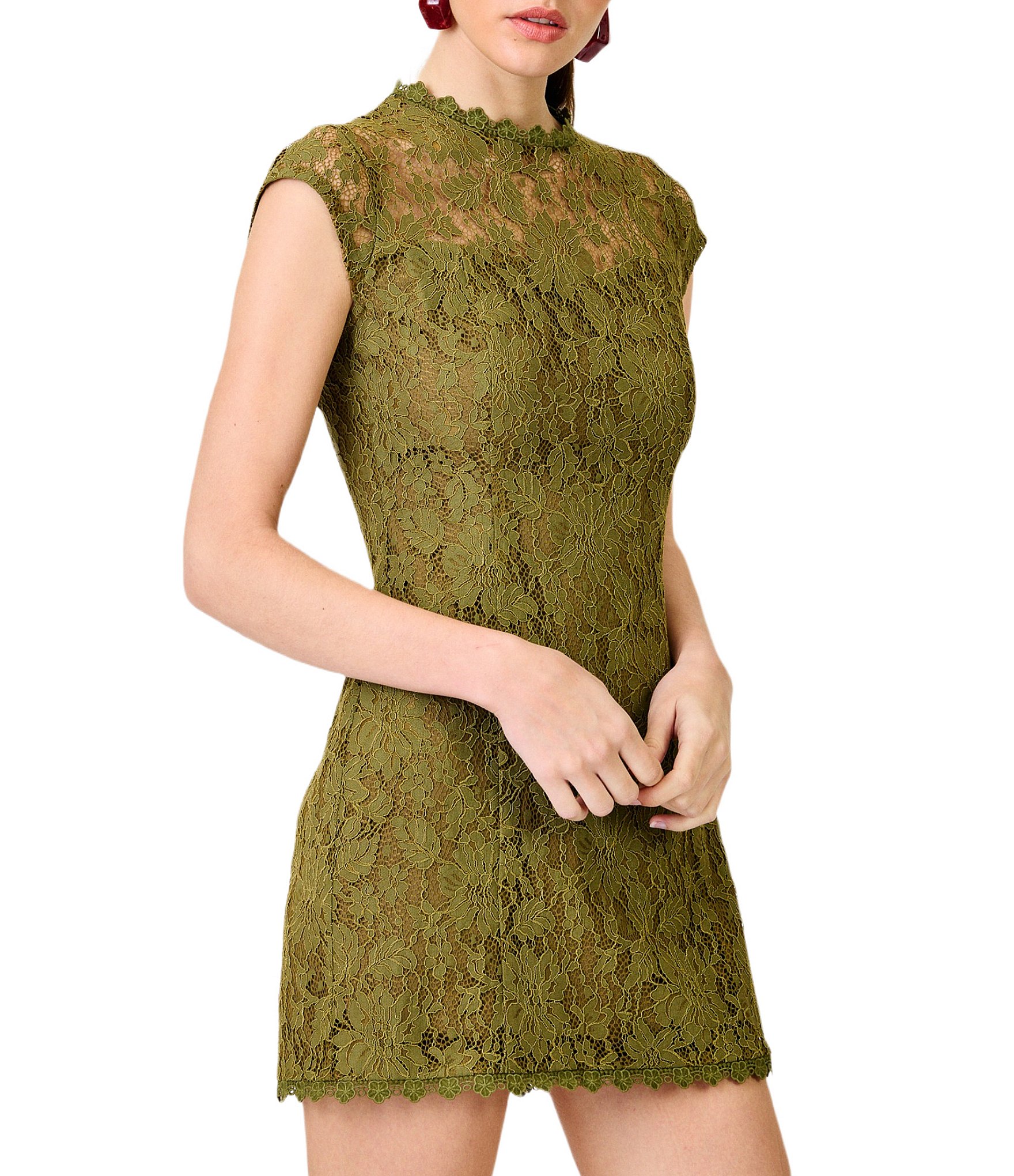 Line and Dot Demeter Lace Crew Neck Cap Sleeve Sheath Mini Dress