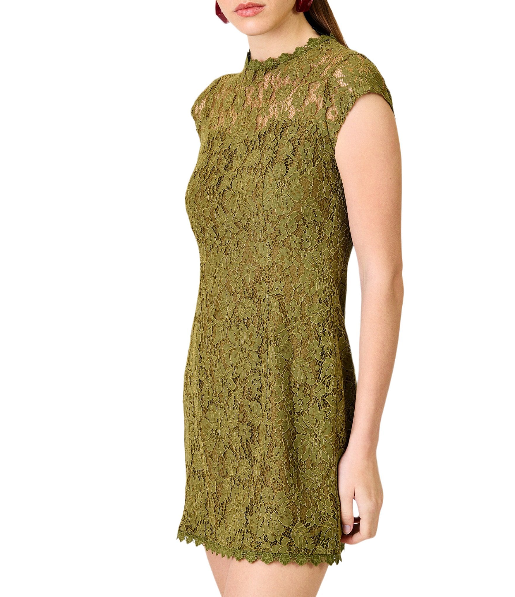 Line and Dot Demeter Lace Crew Neck Cap Sleeve Sheath Mini Dress