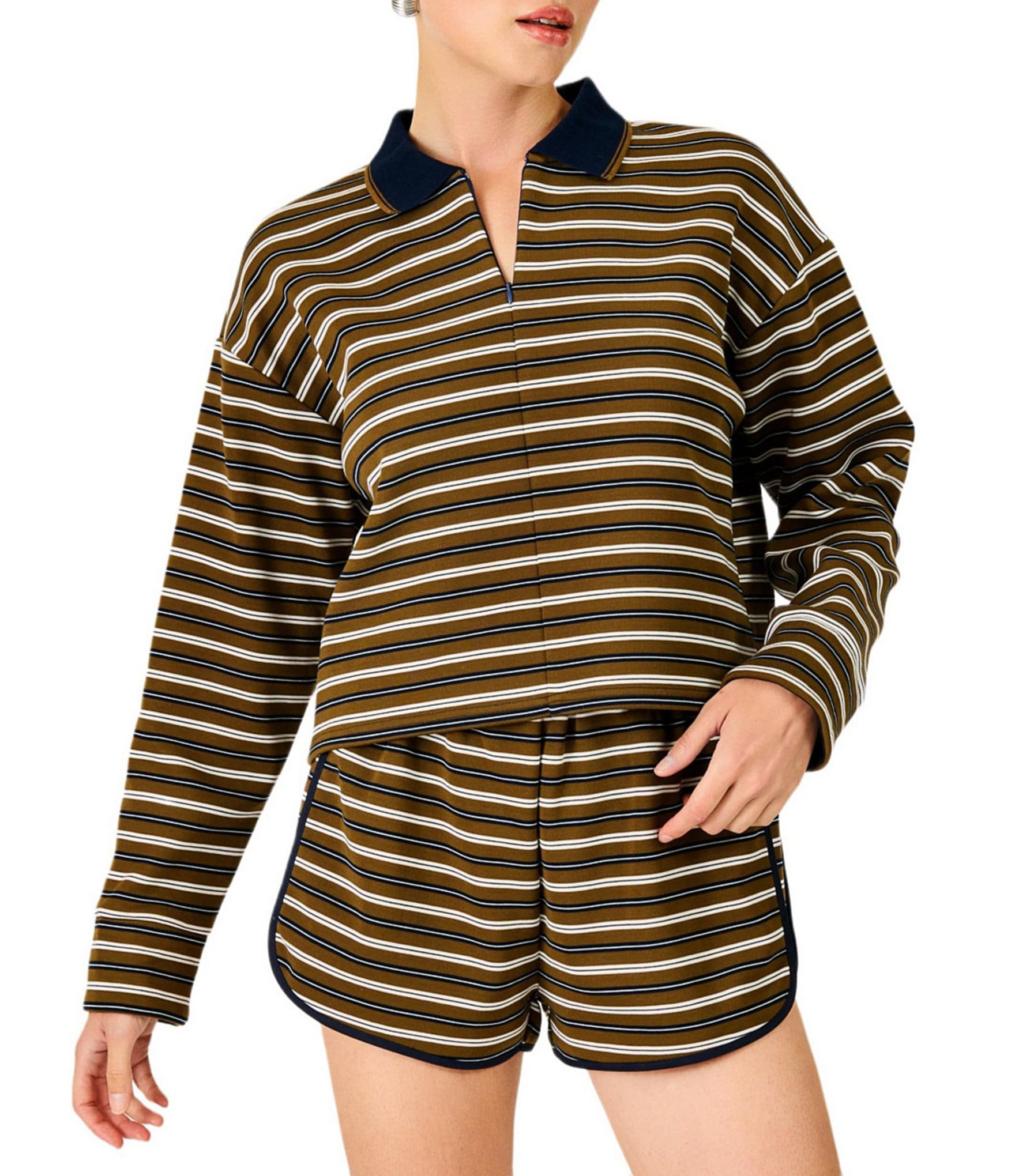 Line and Dot Sadie Striped Collared Long Sleeve Coordinating Top