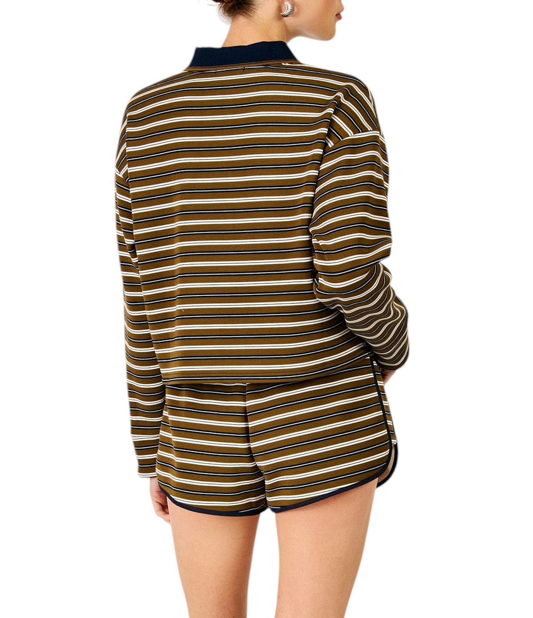 Line and Dot Sadie Striped Collared Long Sleeve Coordinating Top