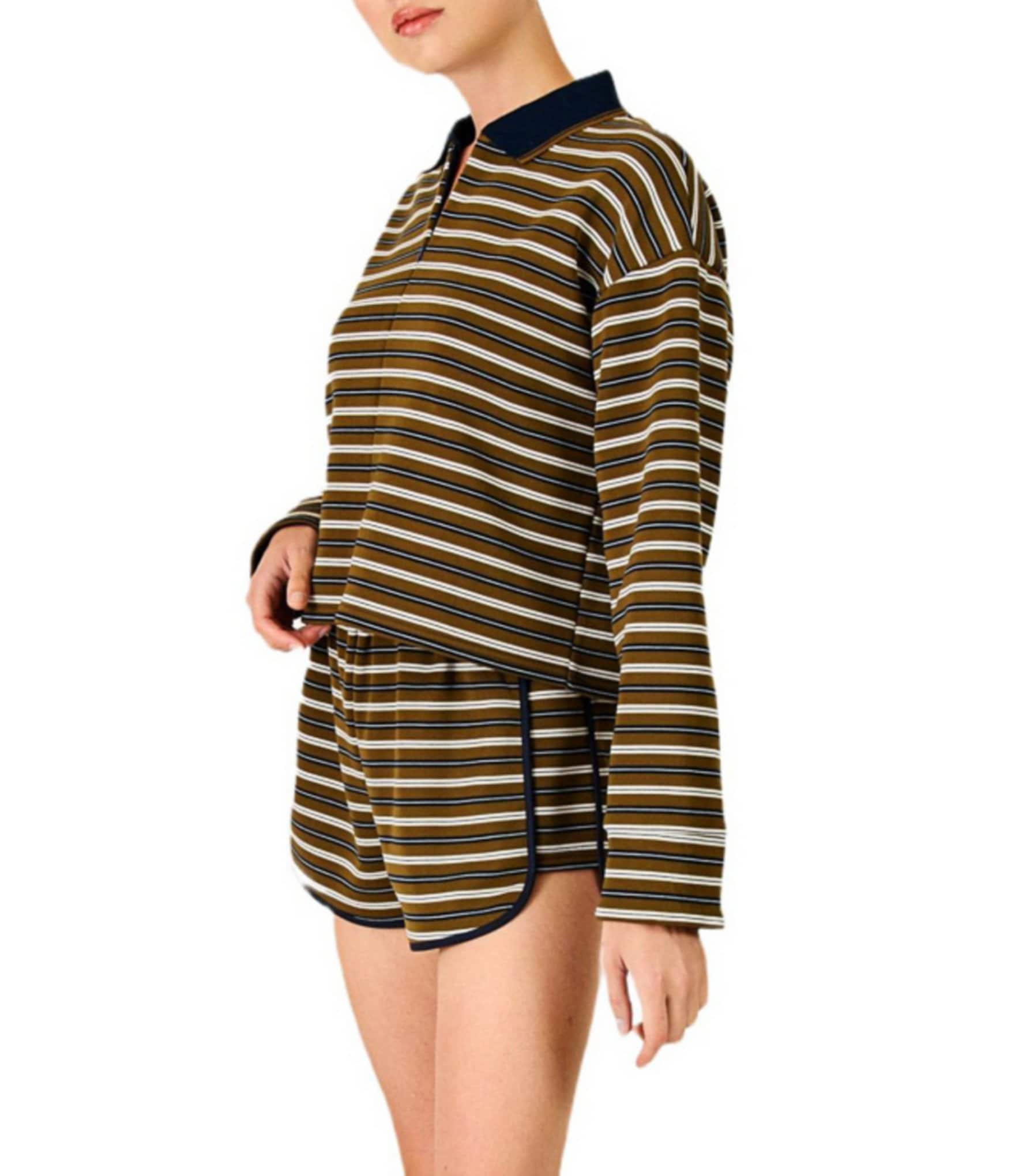 Line and Dot Sadie Striped Collared Long Sleeve Coordinating Top