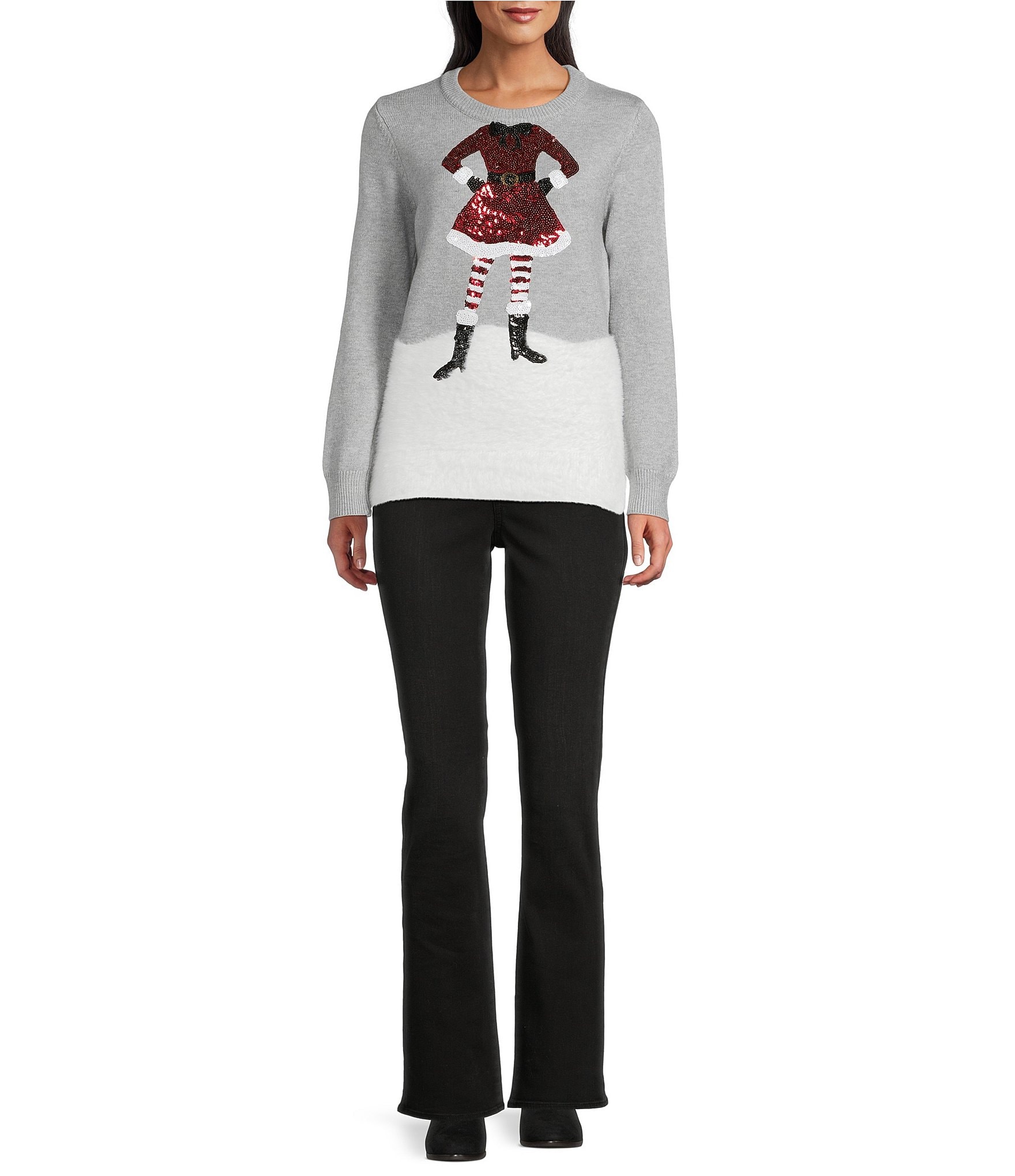 Lisa International Petite Size Sequin Embroidered Christmas Sweater