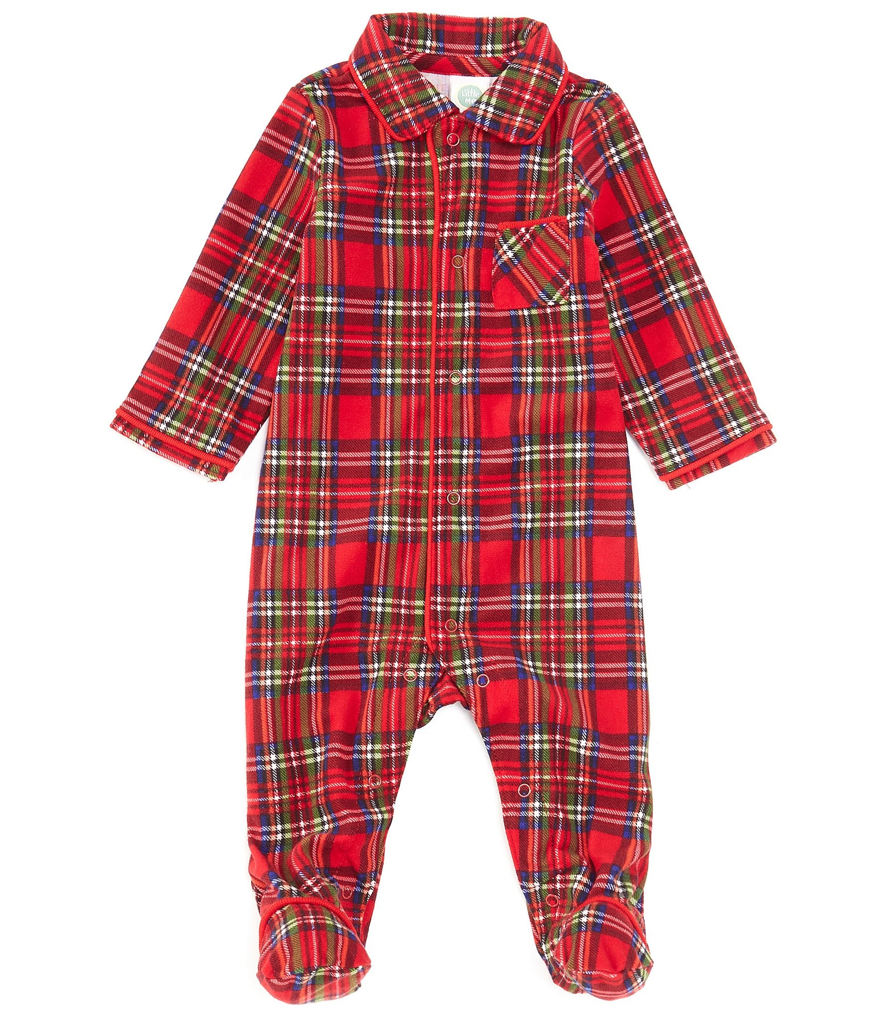 Little Me Baby 3-12 Months Long Sleeve Christmas Plaid Footed Coveralls ...