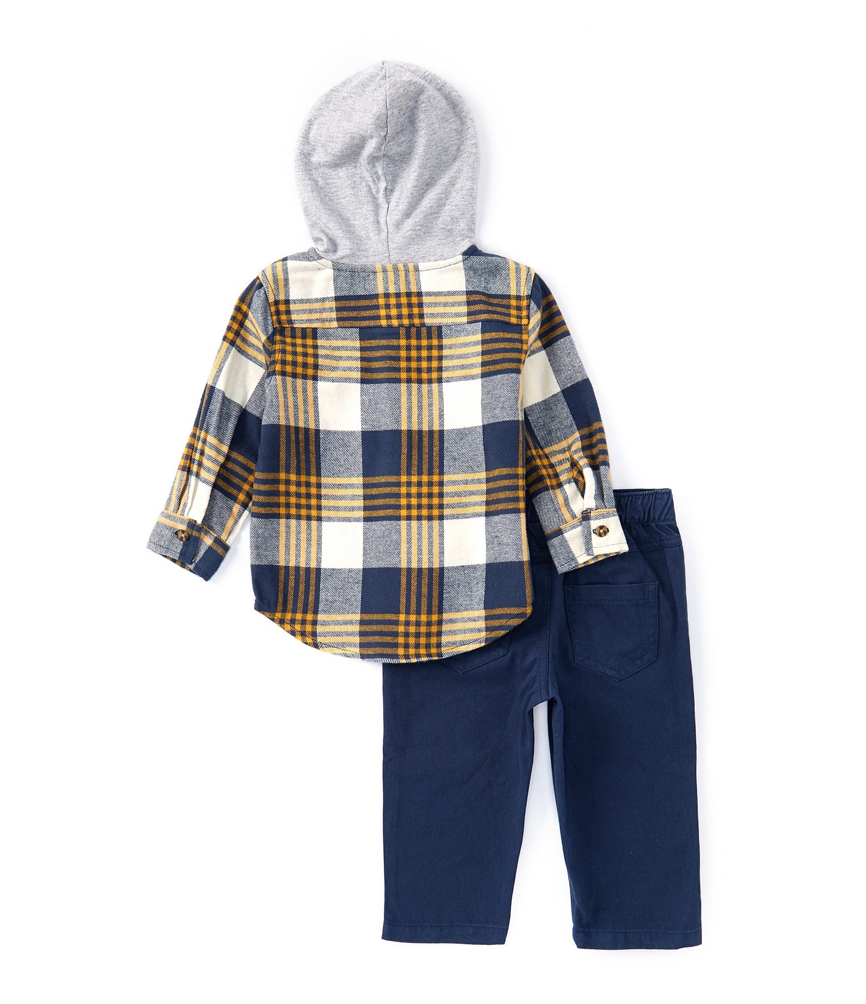 Little Me Baby Boys 12-24 Months Long-Sleeve Plaid Hooded Shirt & Solid Woven Pant Set