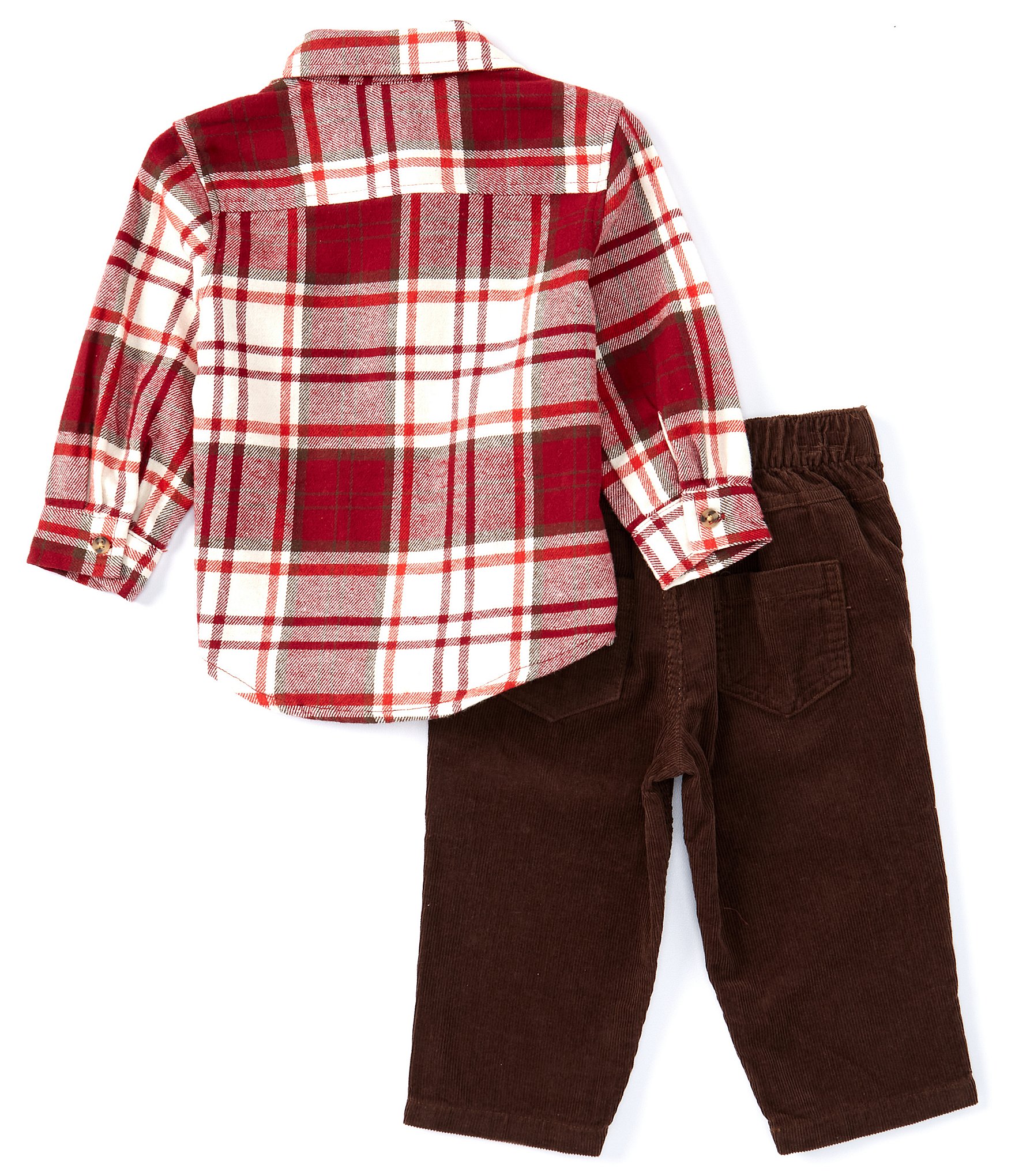 Little Me Baby Boys 12-24 Months Long Sleeve Plaid Woven Top & Solid Woven Pant Set