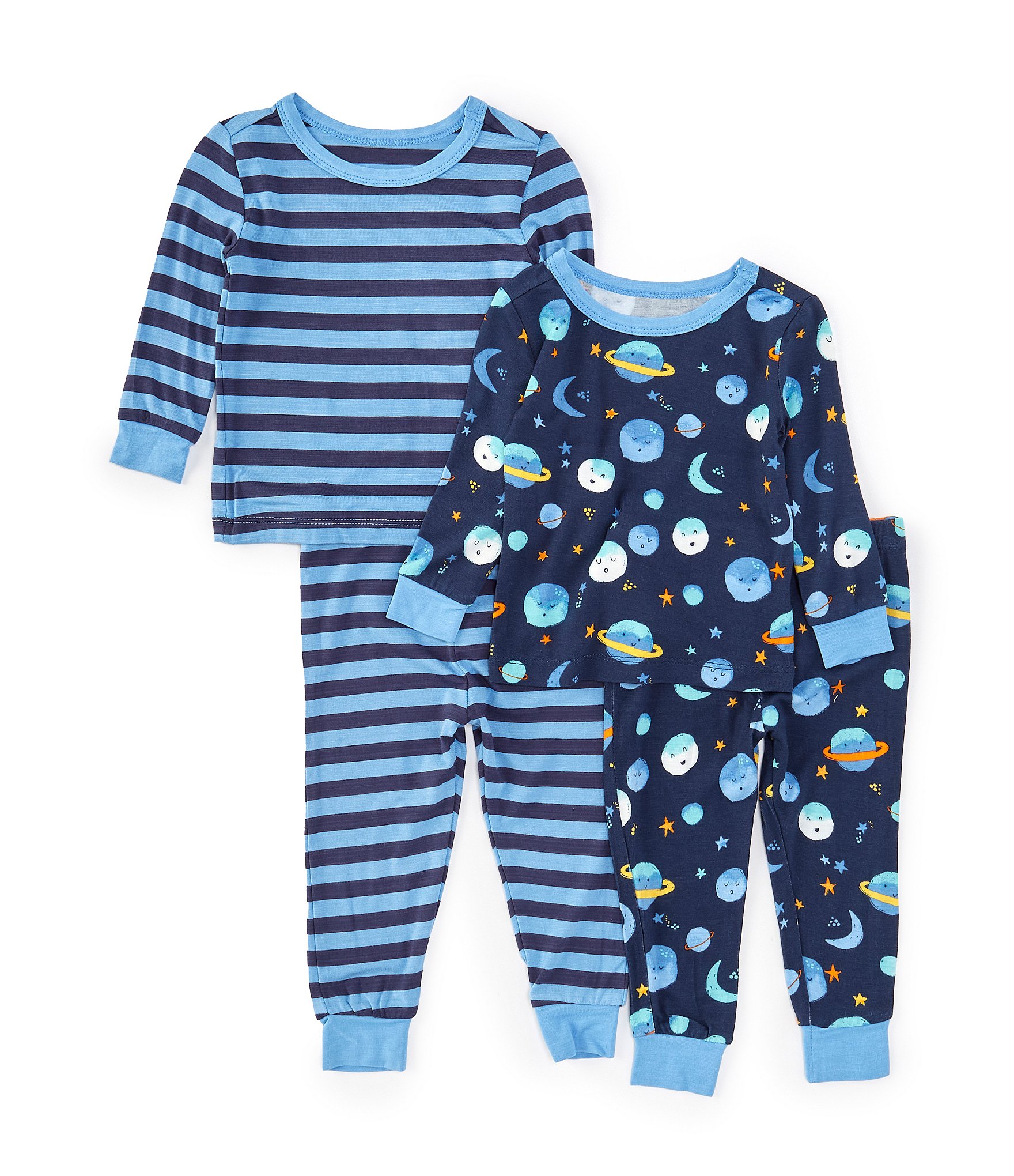 Little Me Baby Boys 12-24 Months Long-Sleeve Space/Striped Printed Pajama Top & Matching Pant 4-Piece Pajama Set