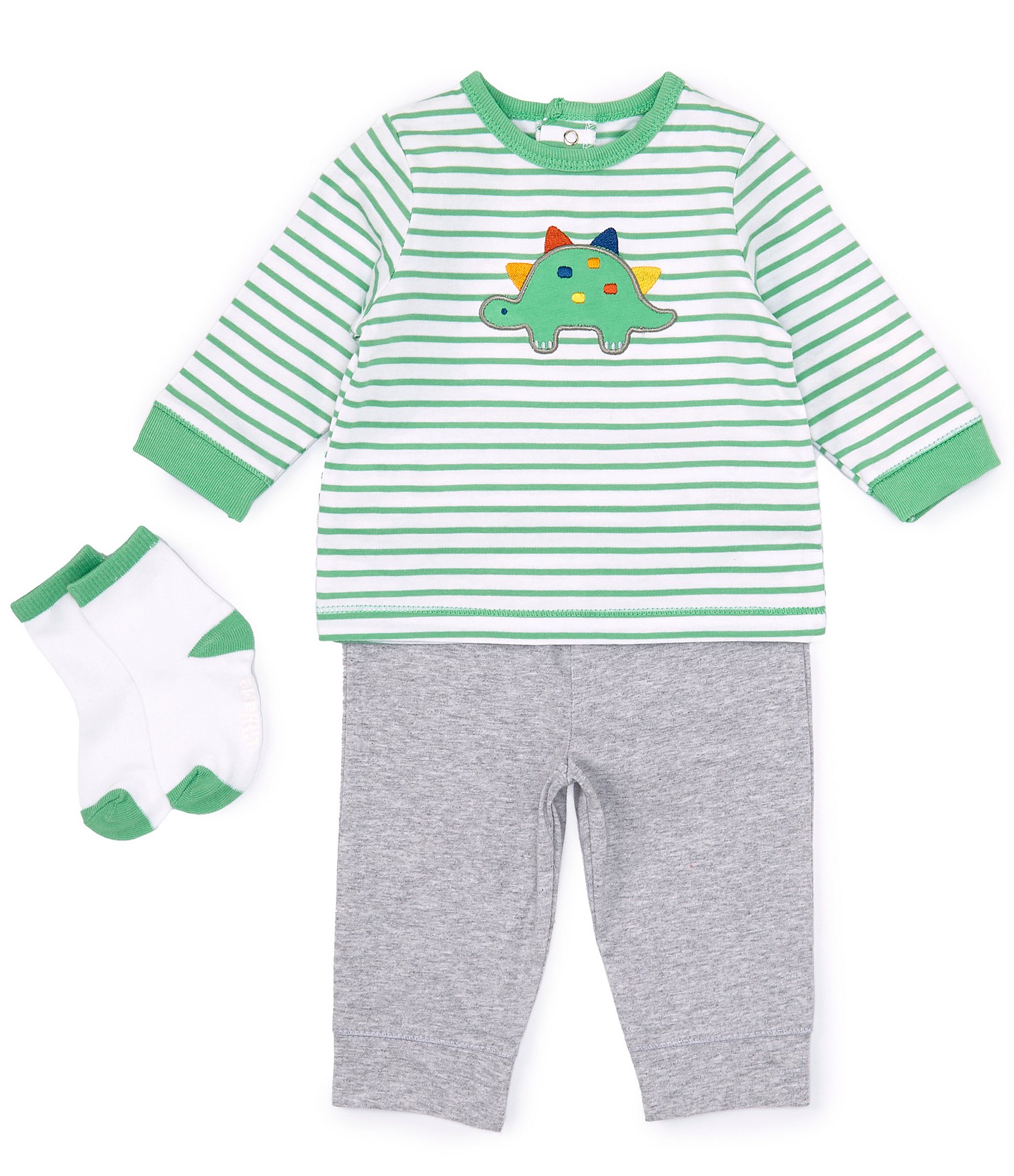 2pcs Baby Dinosaur Print Grey Color Block Long-sleeve Waffle Sweatshirt and Trousers Set