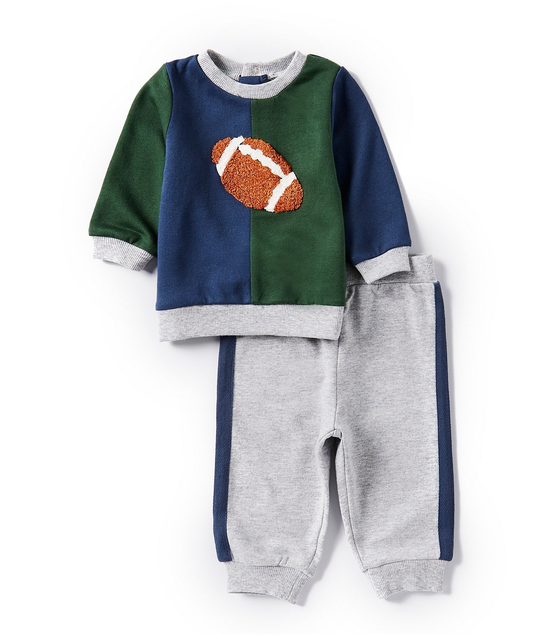 Little Me Baby Boys 3-12 Months Long Sleeve Colorblock Football Sweatshirt & Racing Stripe Jogger Pant Set