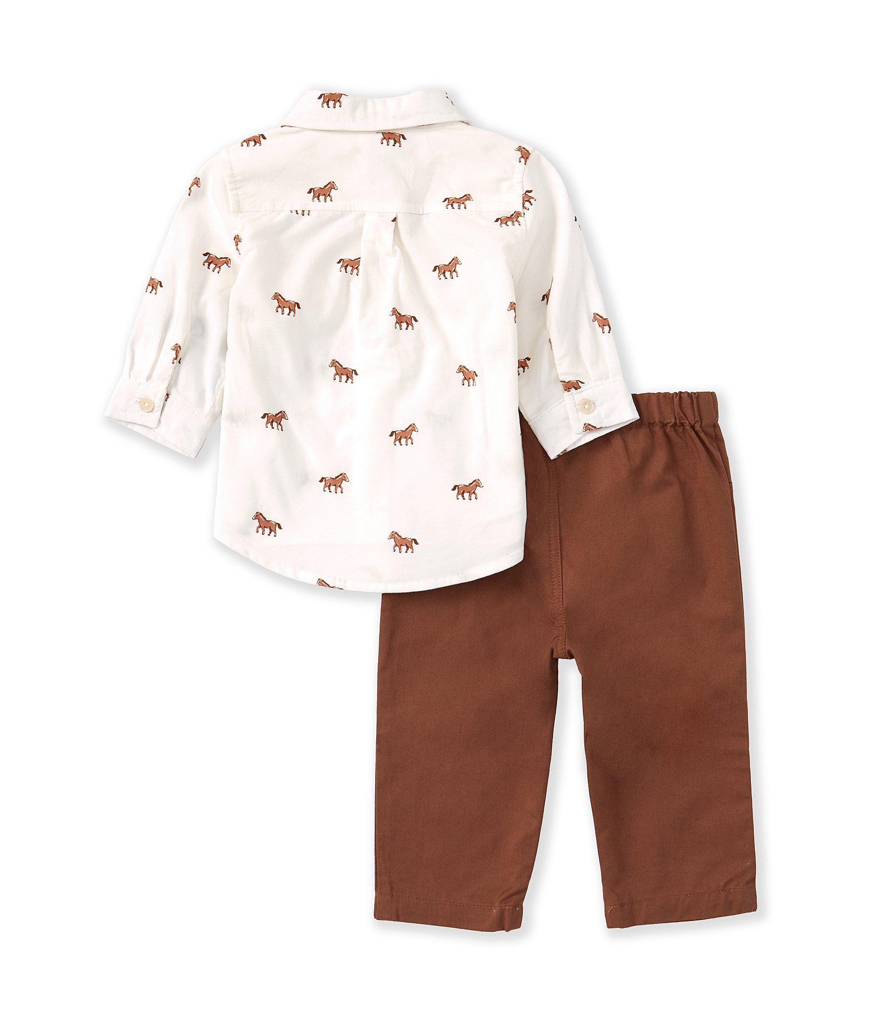 Little Me Baby Boys 3-12 Months Long-Sleeve Horses-Printed Corduroy Shirt & Solid Woven Pant Set