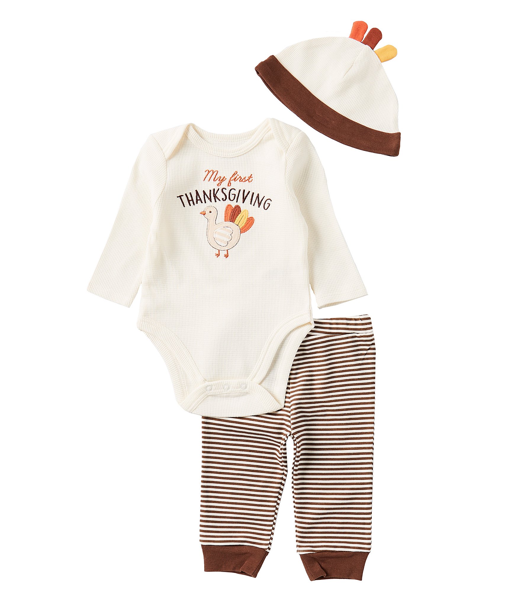 Little Me Baby Boys 3 12 Months Long Sleeve My First Thanksgiving Turkey Motif Bodysuit Striped Pant Set Dillard s