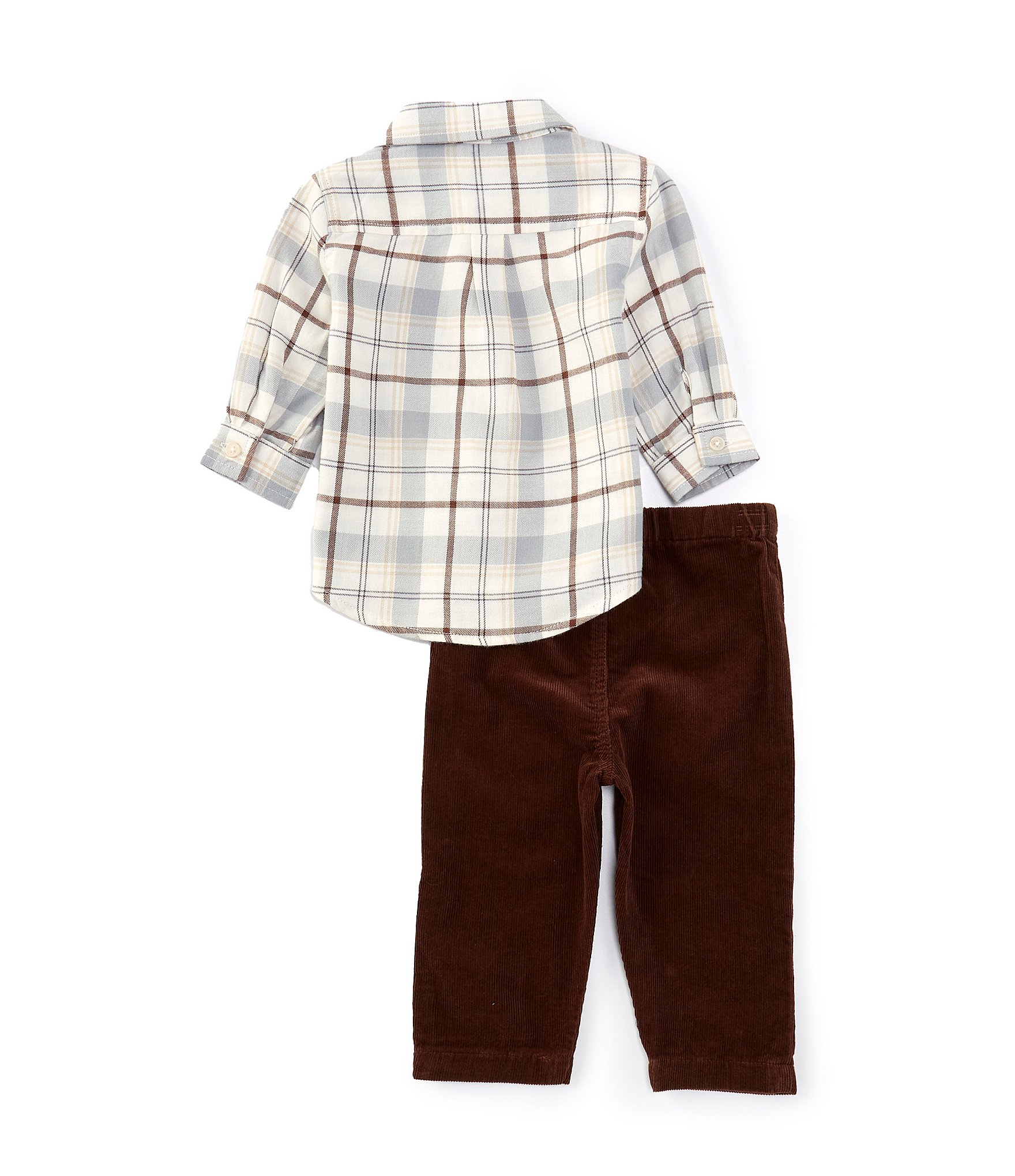 Little Me Baby Boys 3-12 Months Long Sleeve Plaid Woven Shirt & Solid Corduroy Pant Set